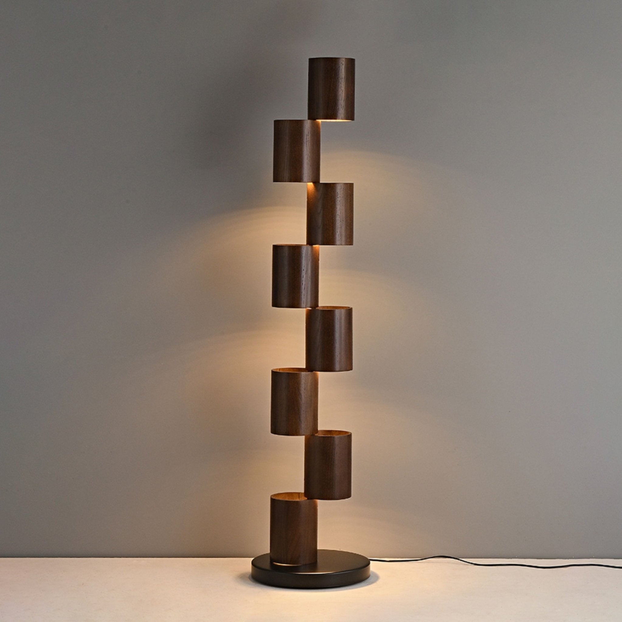 Aris Stacked Wood Tower Floor Lamp-Neutral Decor