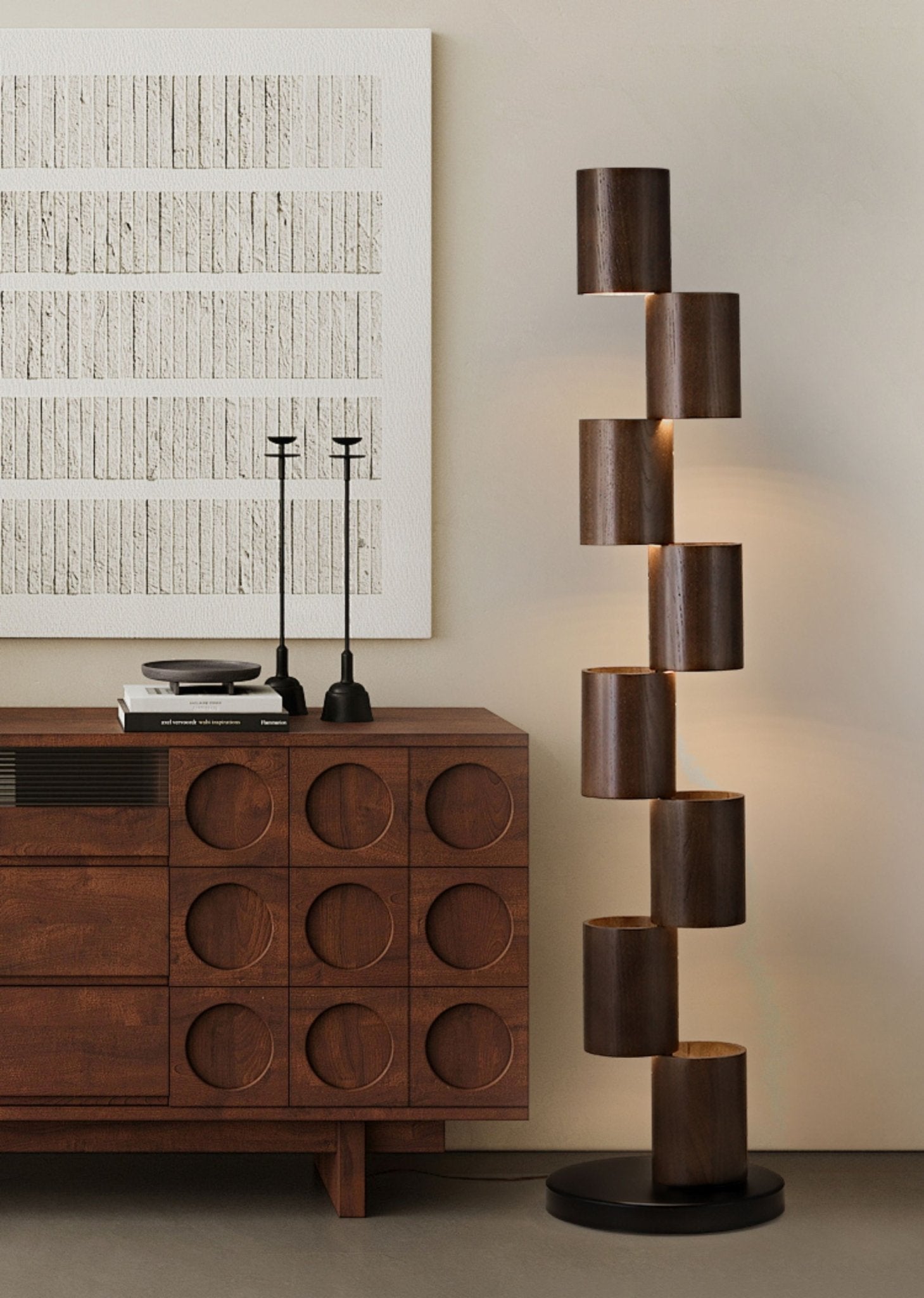 Aris Stacked Wood Tower Floor Lamp-Neutral Decor