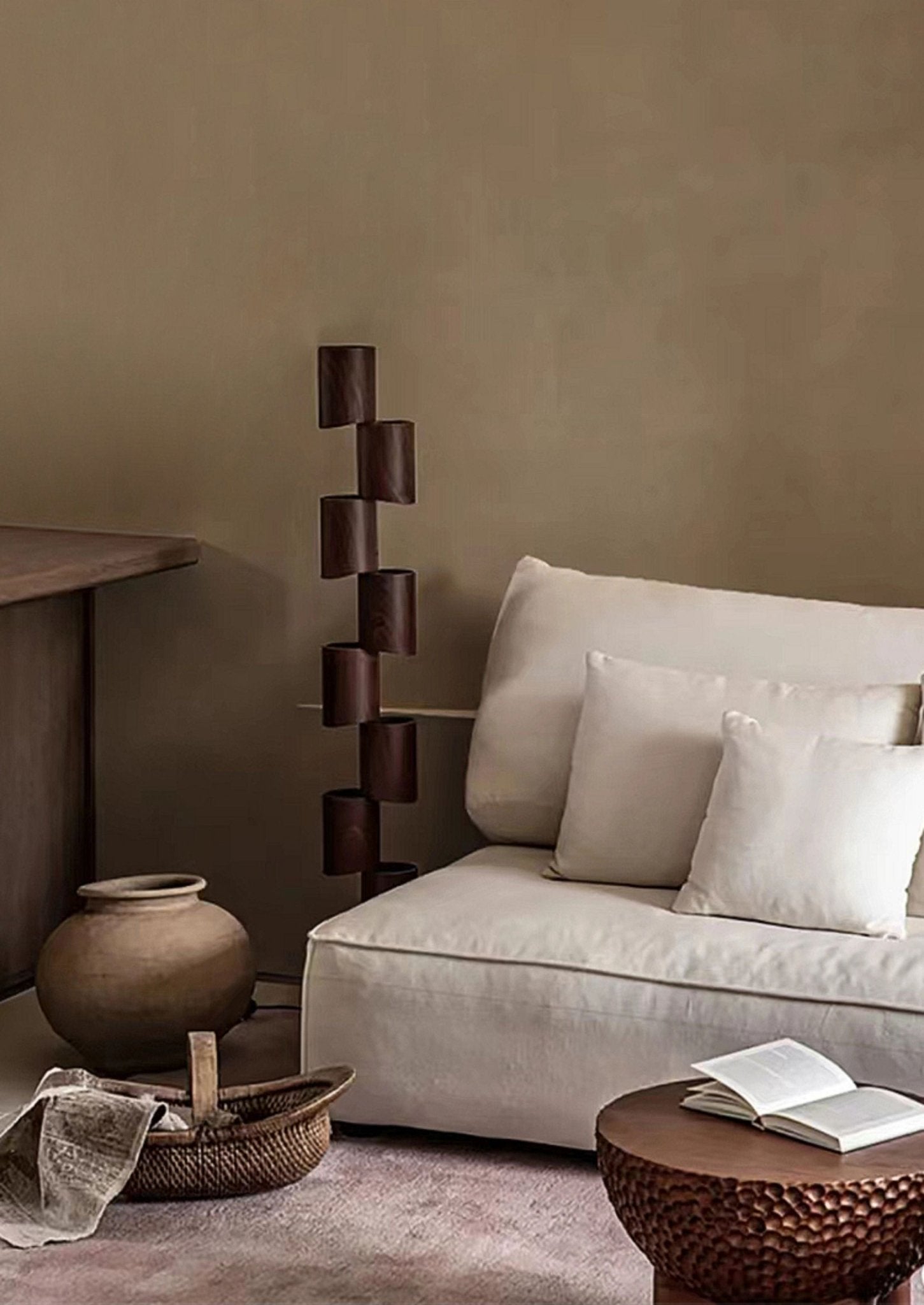 Aris Stacked Wood Tower Floor Lamp-Neutral Decor