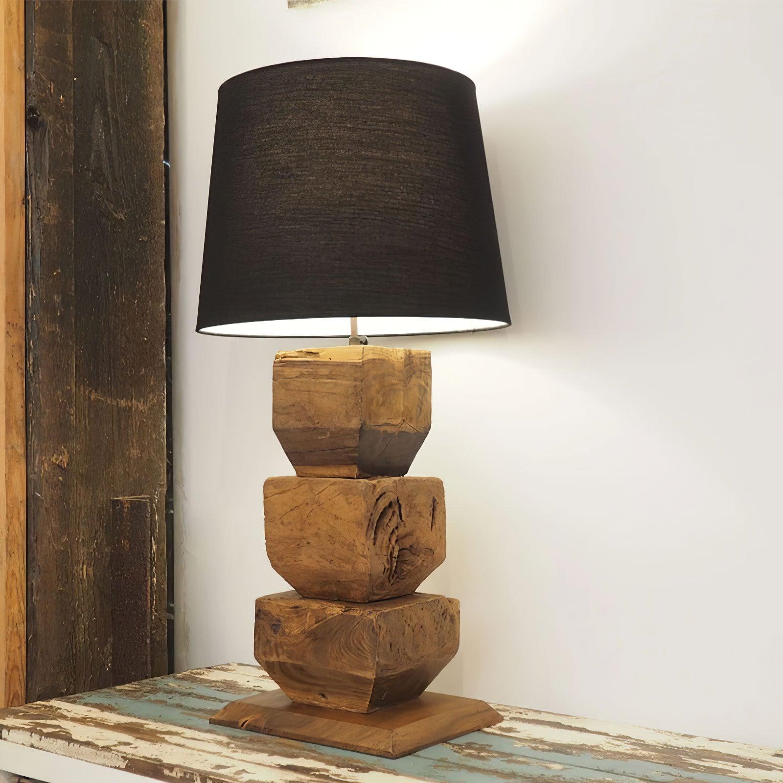 Saev Stacked Wooden Table Lamp-Neutral Decor