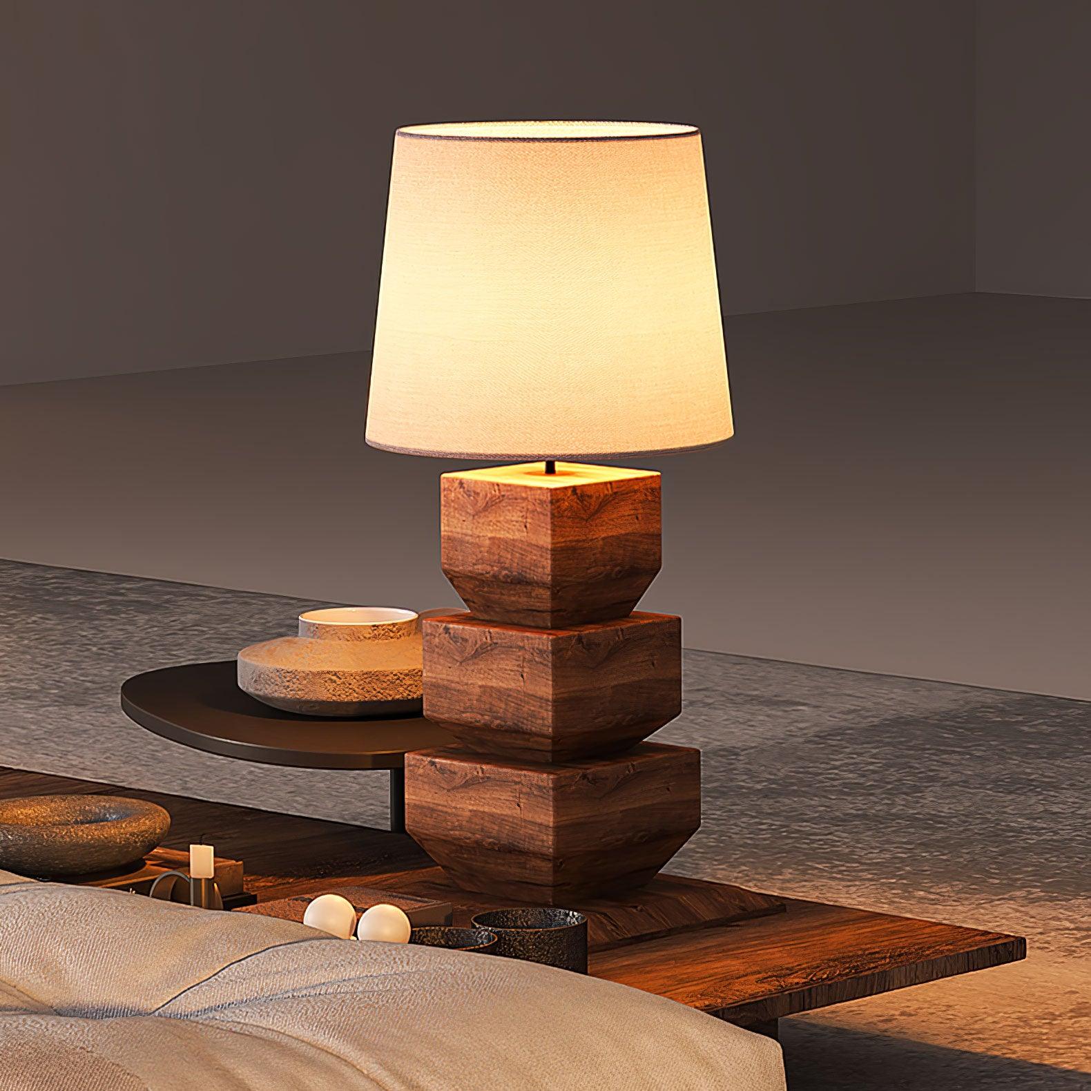 Saev Stacked Wooden Table Lamp-Neutral Decor