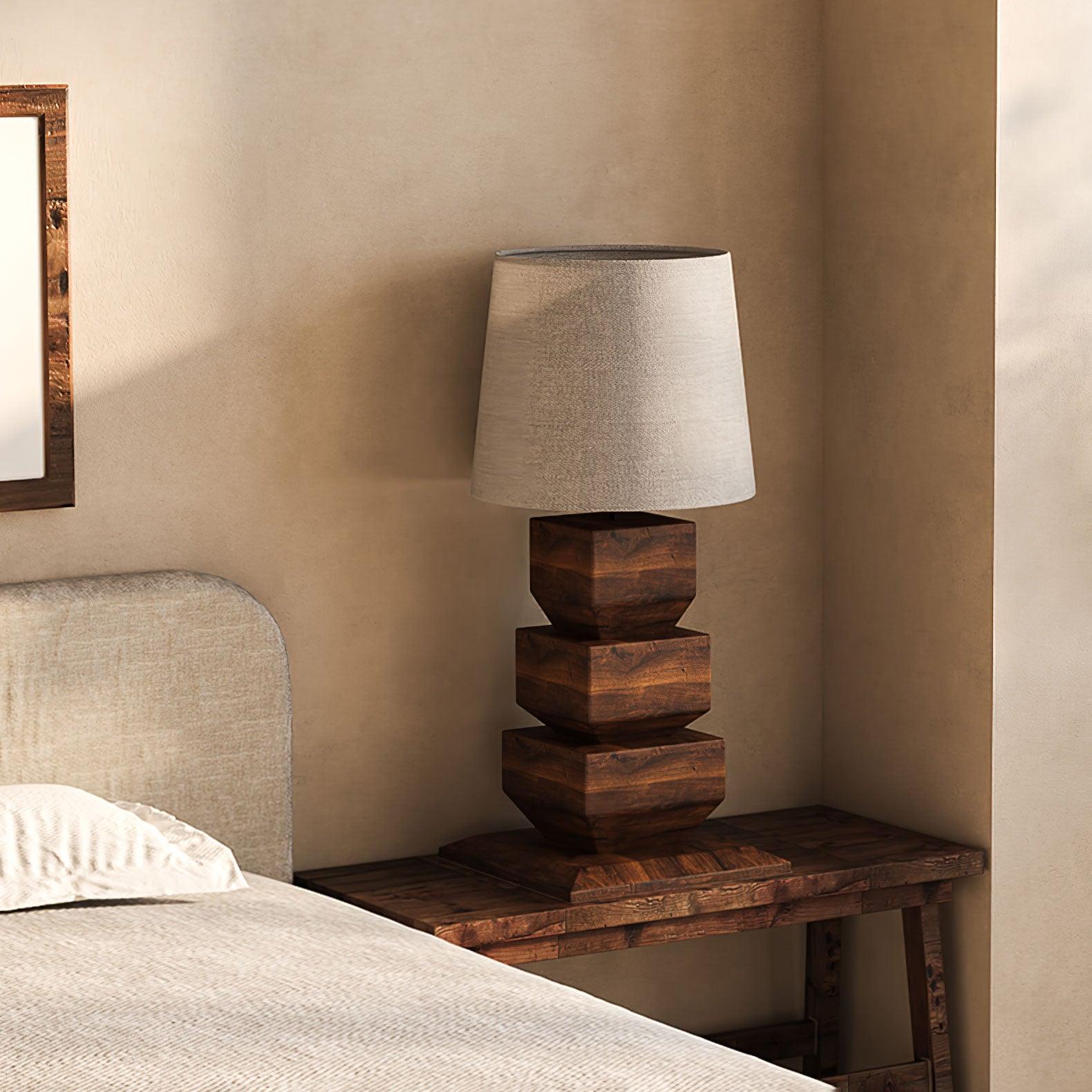 Saev Stacked Wooden Table Lamp-Neutral Decor