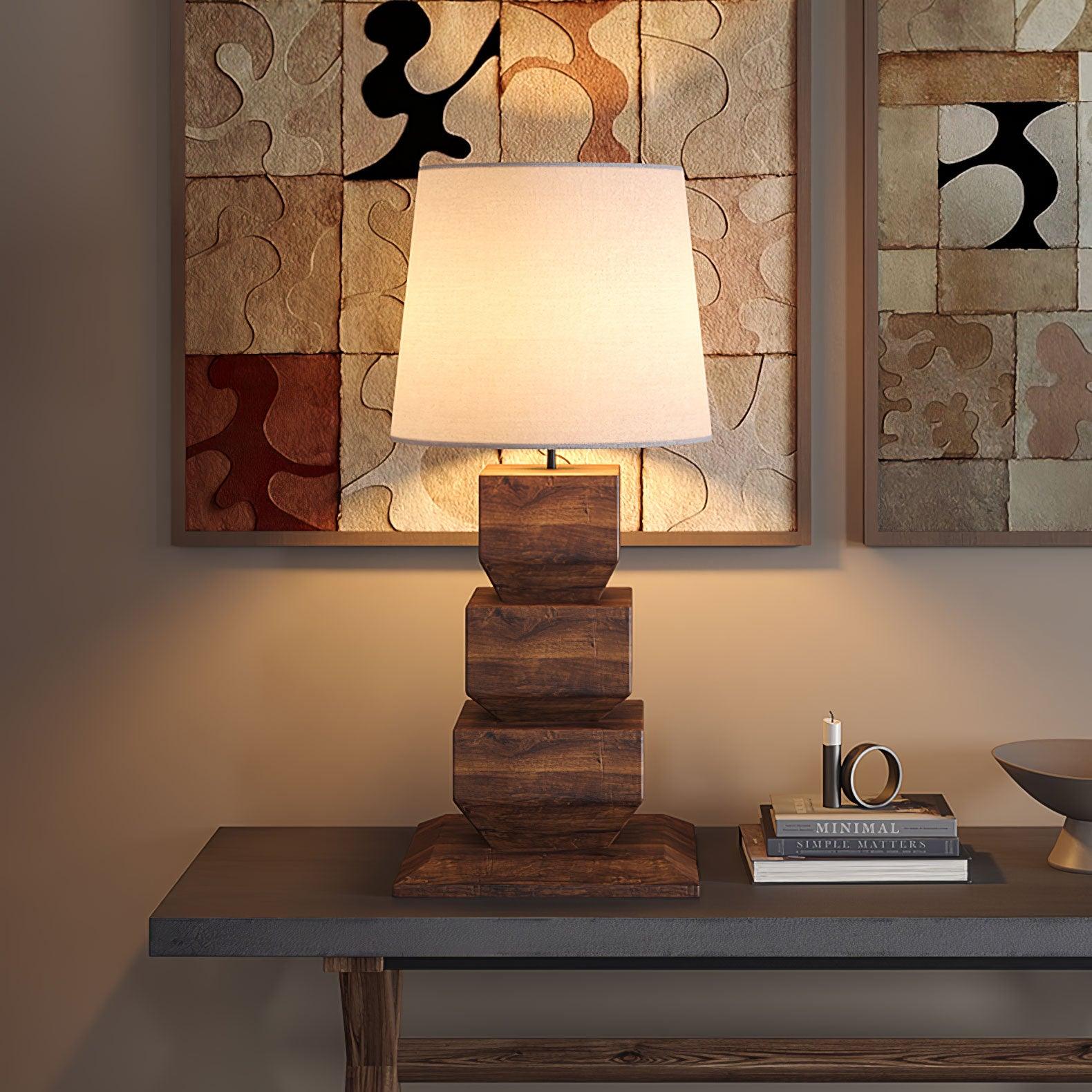 Saev Stacked Wooden Table Lamp-Neutral Decor