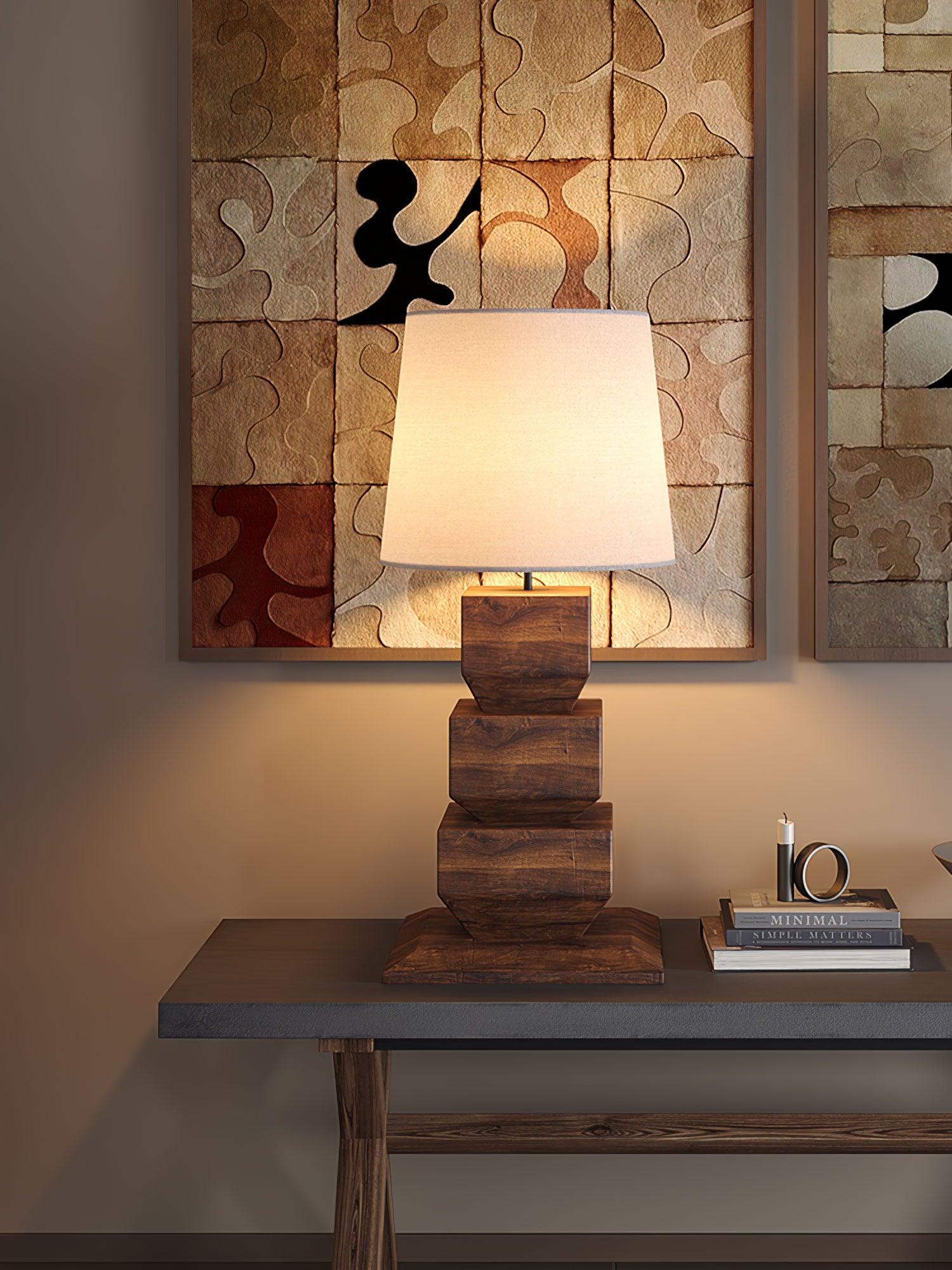 Saev Stacked Wooden Table Lamp-Neutral Decor