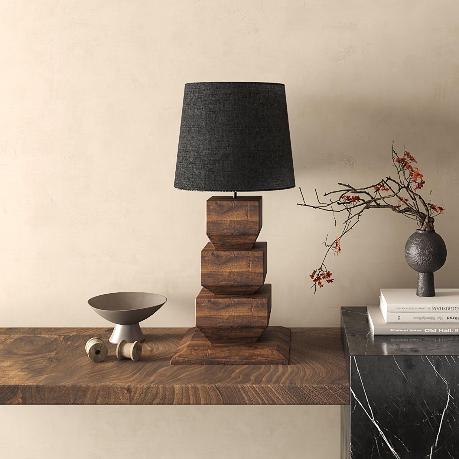 Saev Stacked Wooden Table Lamp-Neutral Decor