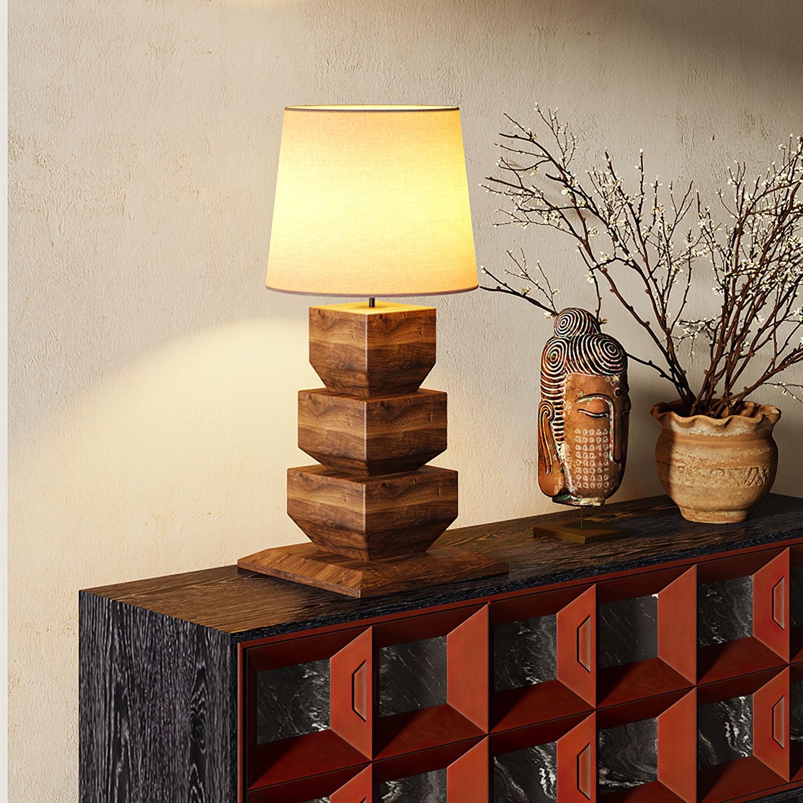 Saev Stacked Wooden Table Lamp-Neutral Decor