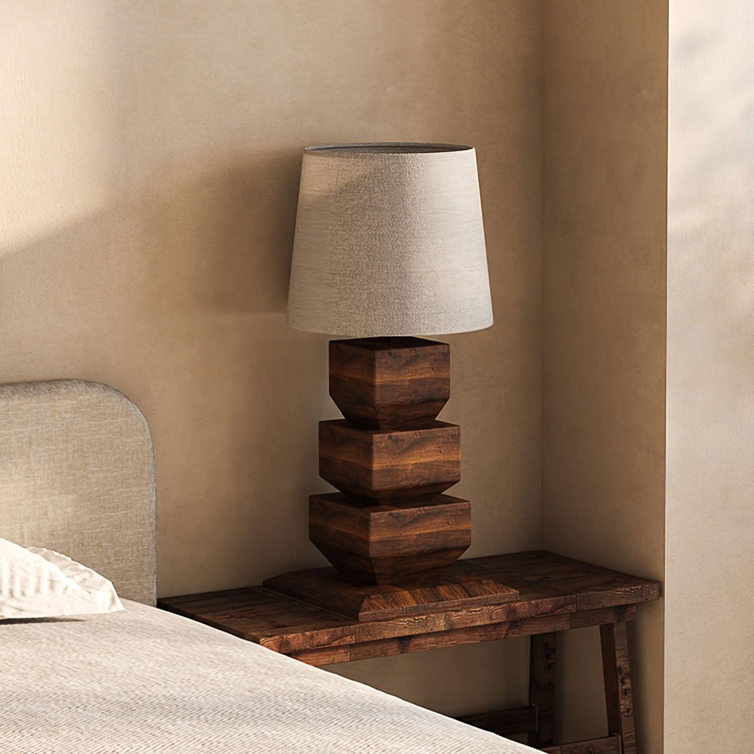 Saev Stacked Wooden Table Lamp-Neutral Decor