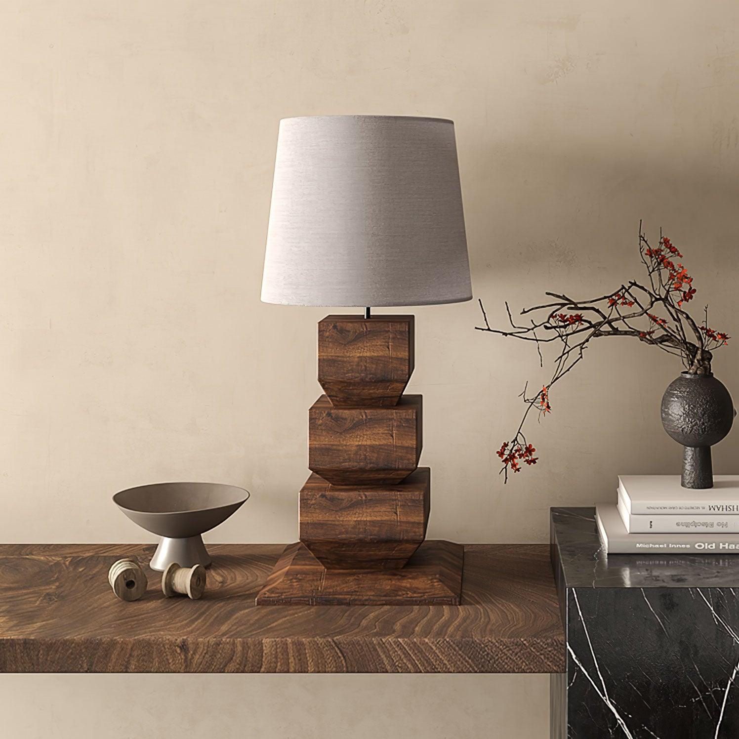 Saev Stacked Wooden Table Lamp-Neutral Decor