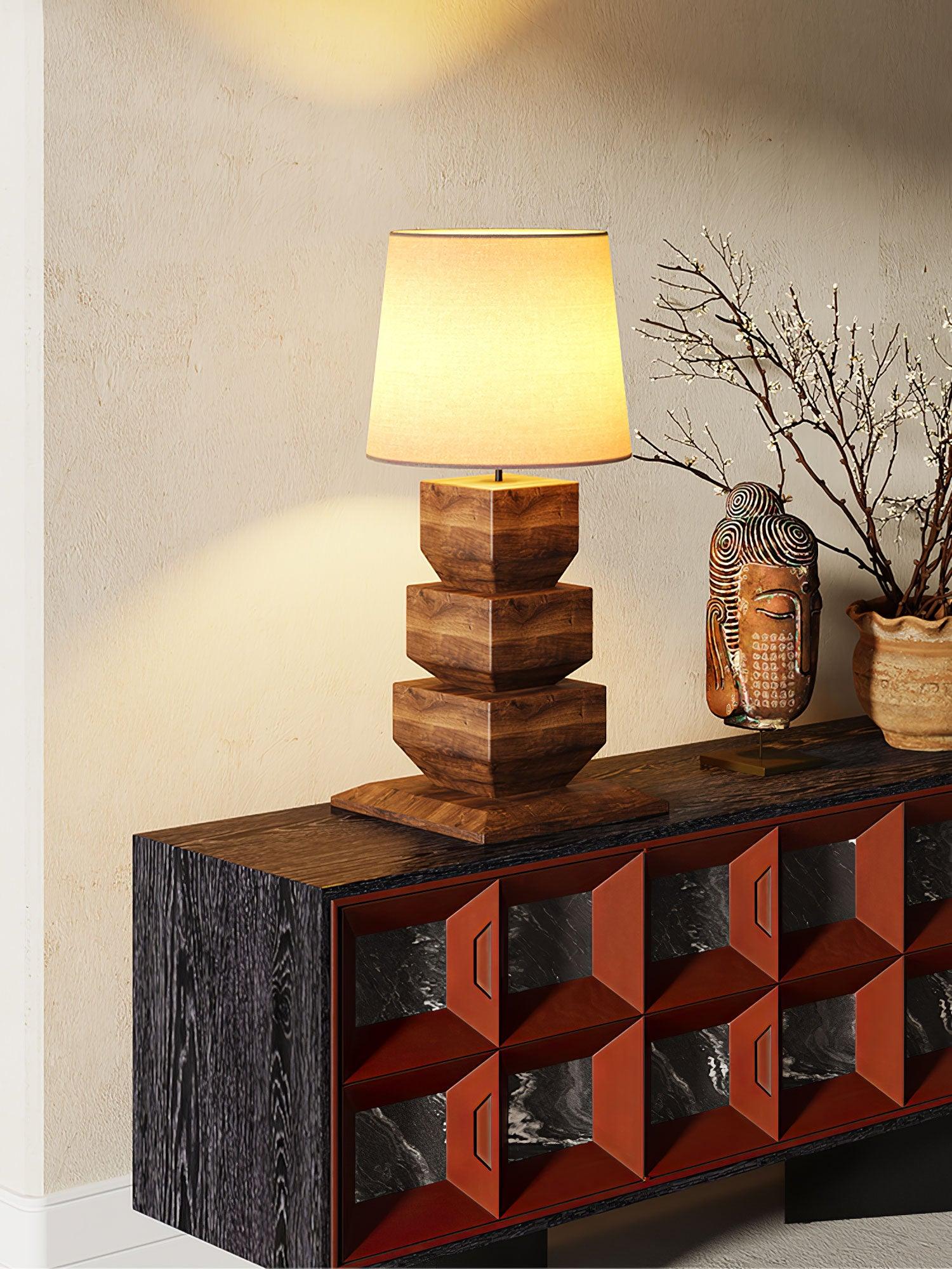 Saev Stacked Wooden Table Lamp-Neutral Decor