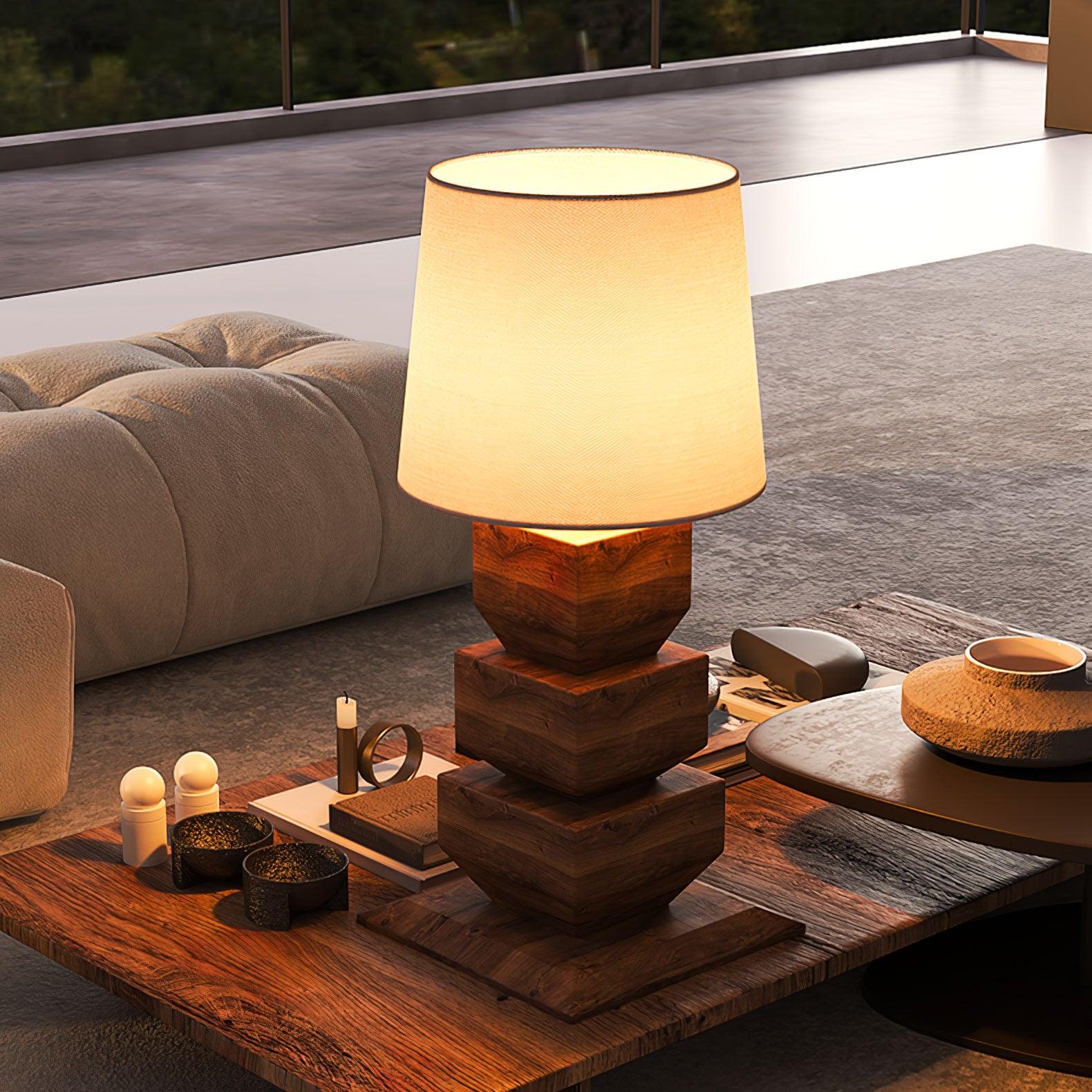 Saev Stacked Wooden Table Lamp-Neutral Decor