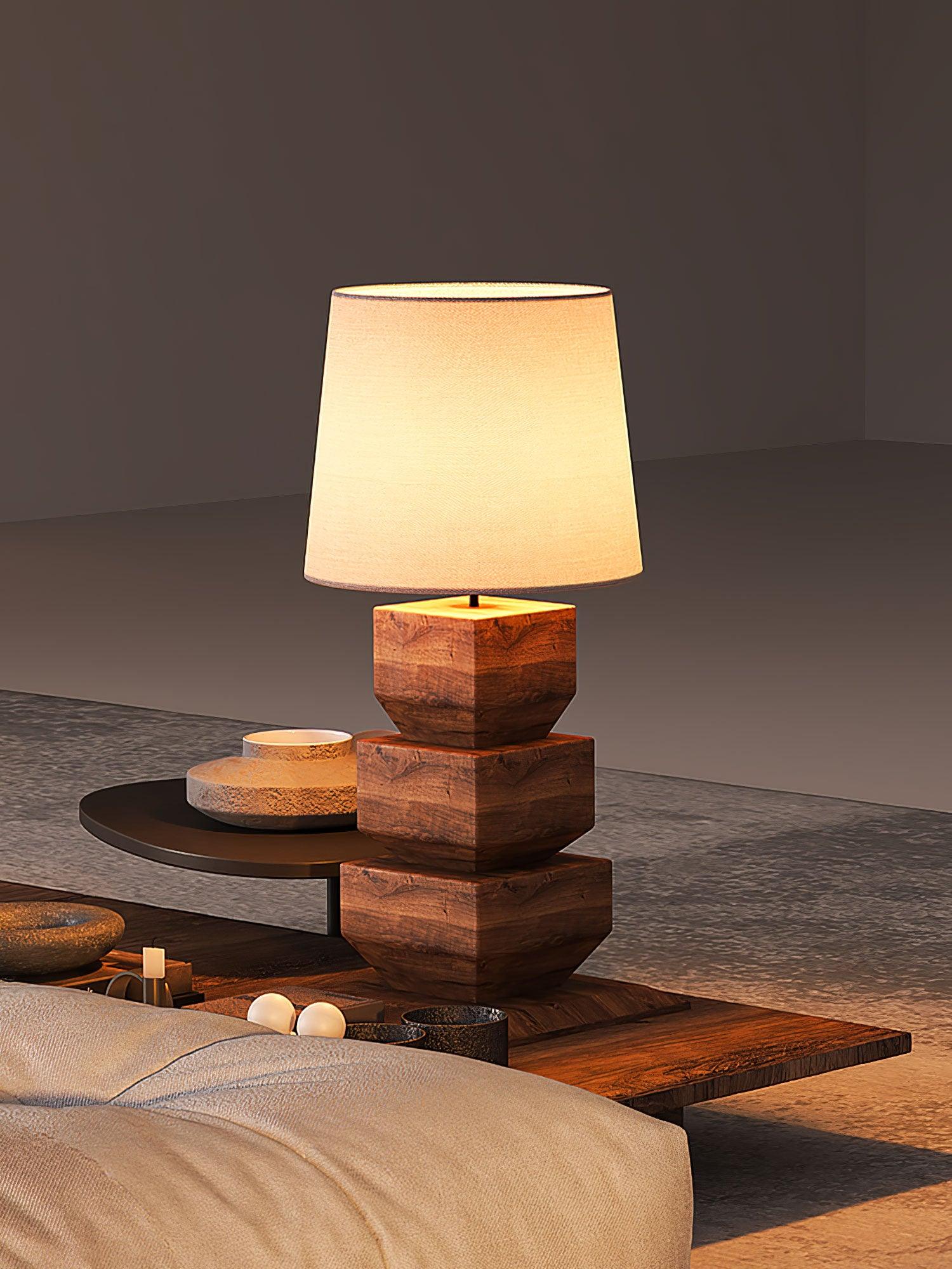 Saev Stacked Wooden Table Lamp-Neutral Decor