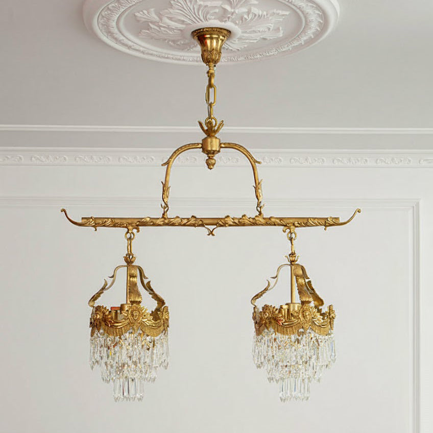 The hanging chain and ceiling canopy in a matching brass finish.