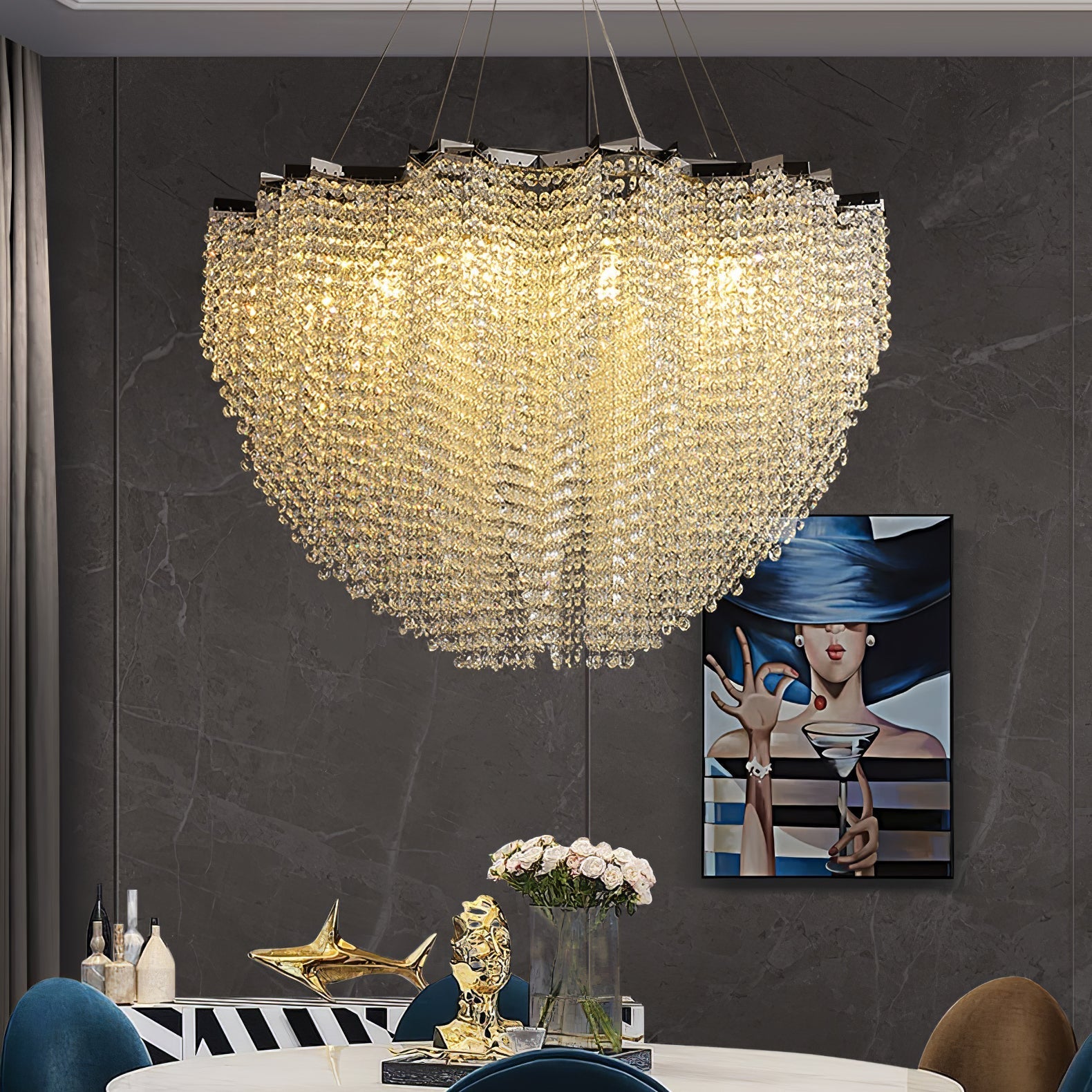 Zashayra Crystal Column Chandelier-Neutral Decor