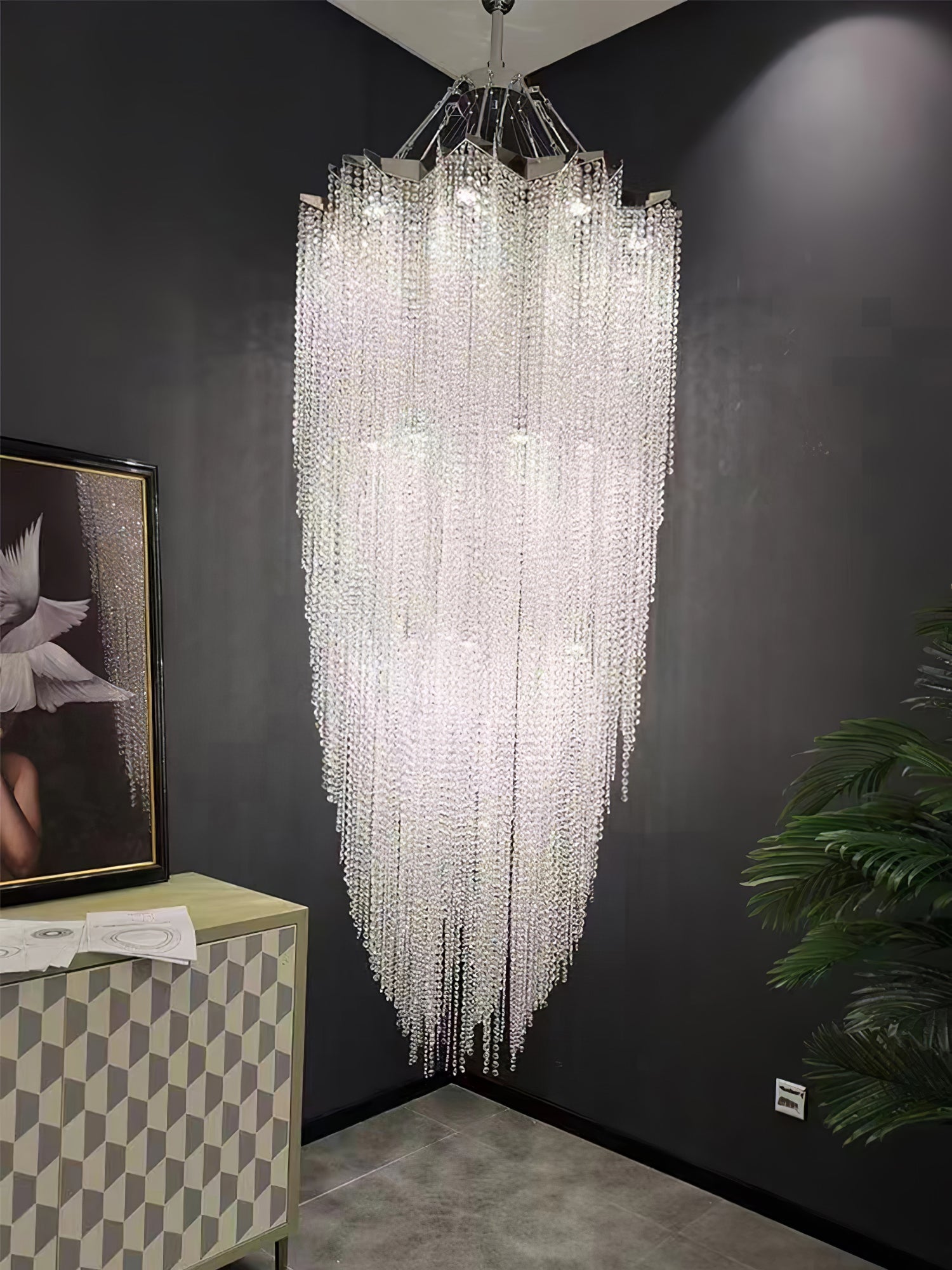Zashayra Crystal Column Chandelier-Neutral Decor