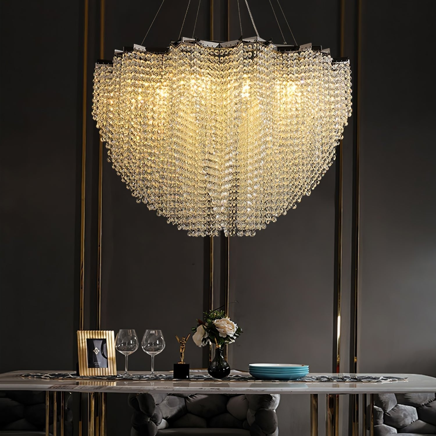 Zashayra Crystal Column Chandelier-Neutral Decor