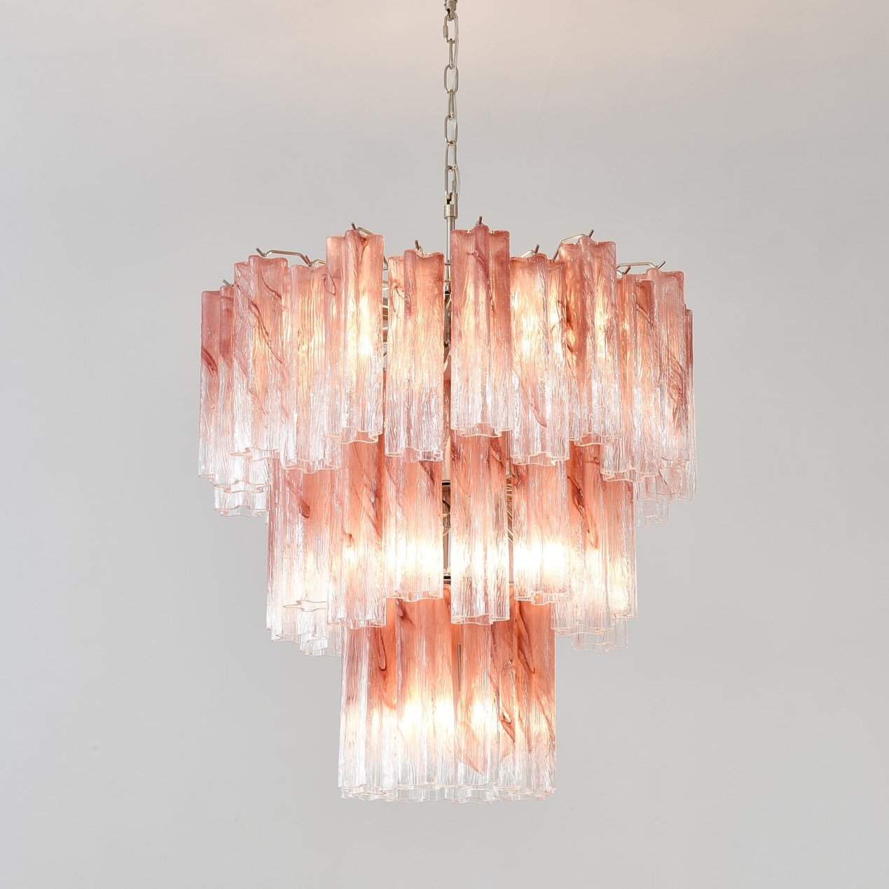 Aurora Chandelier Pink Glass Tubes Layered Modern-Neutral Decor