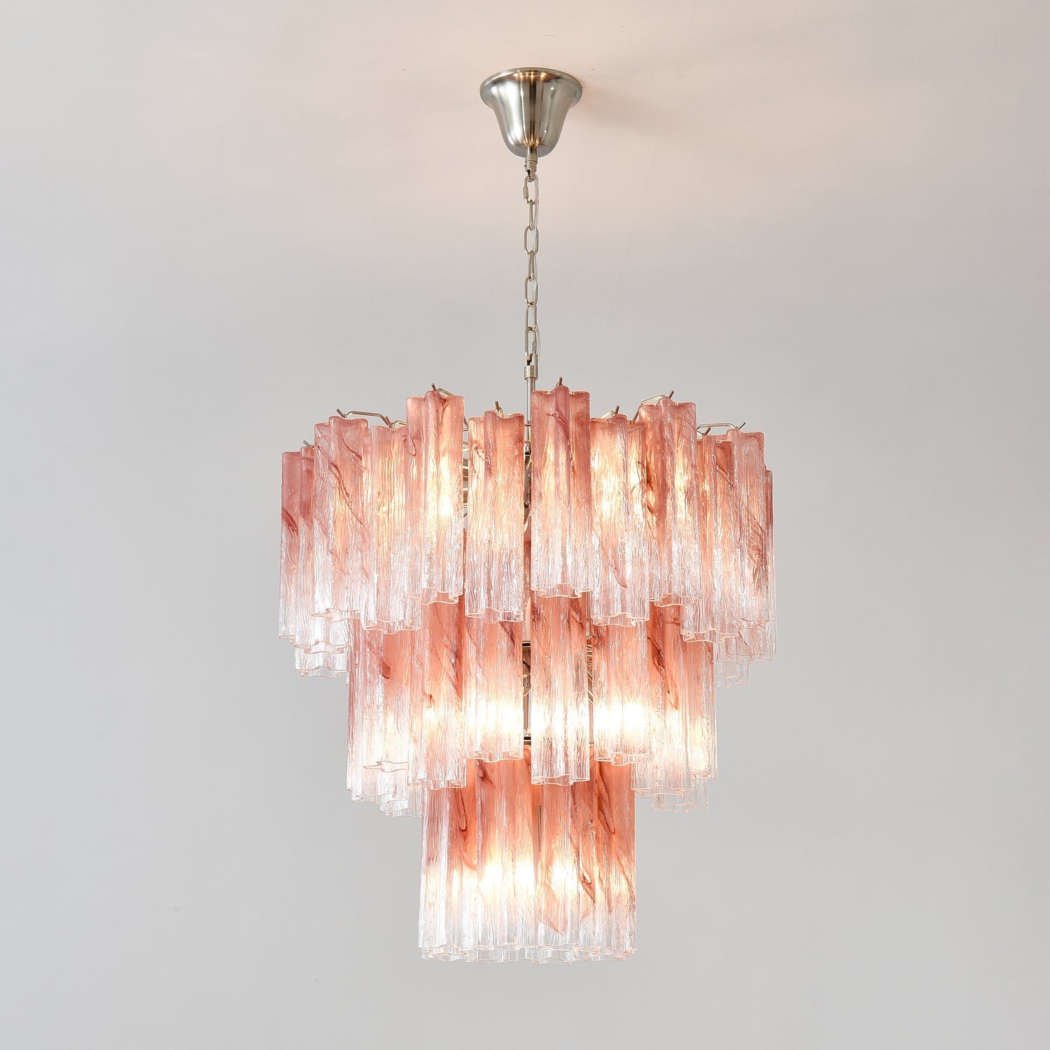Aurora Chandelier Pink Glass Tubes Layered Modern-Neutral Decor
