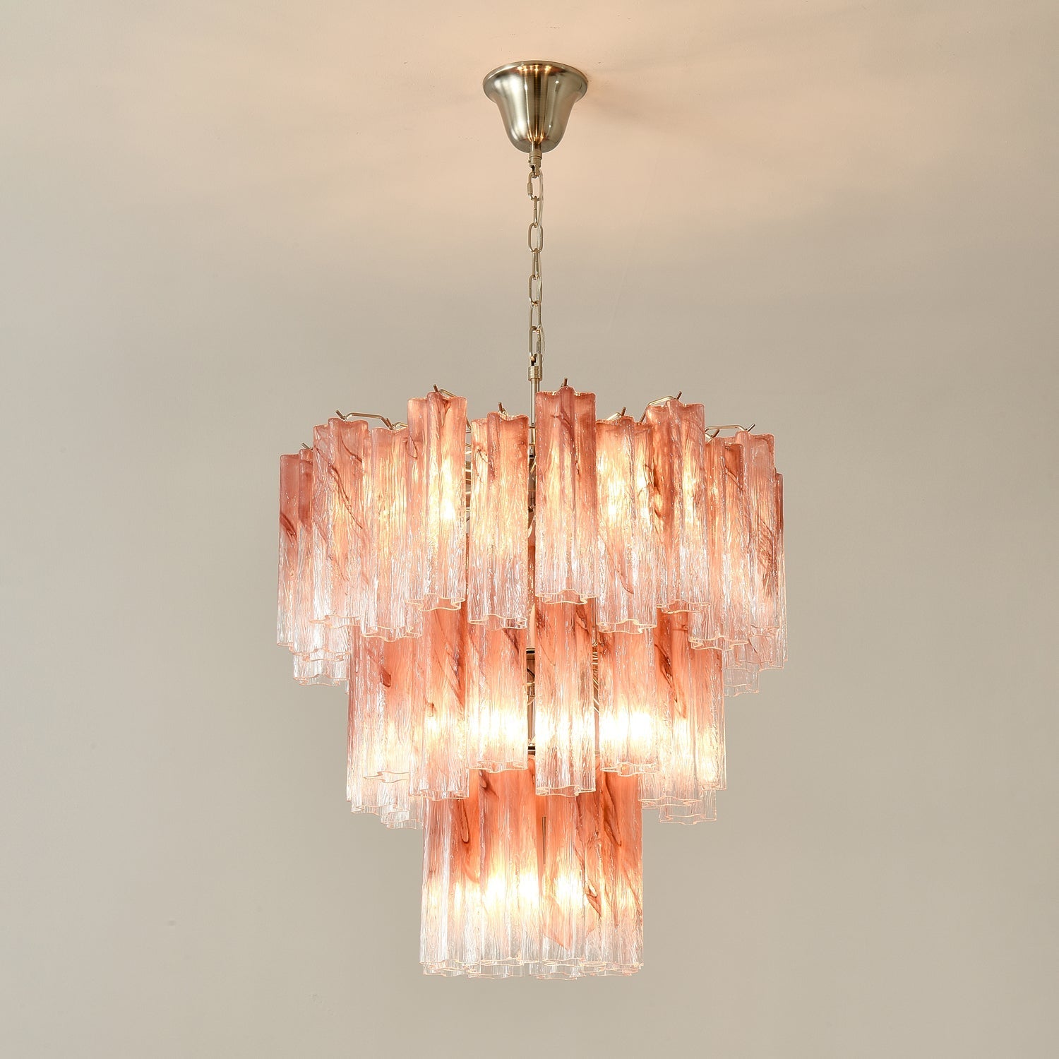 Aurora Chandelier Pink Glass Tubes Layered Modern-Neutral Decor