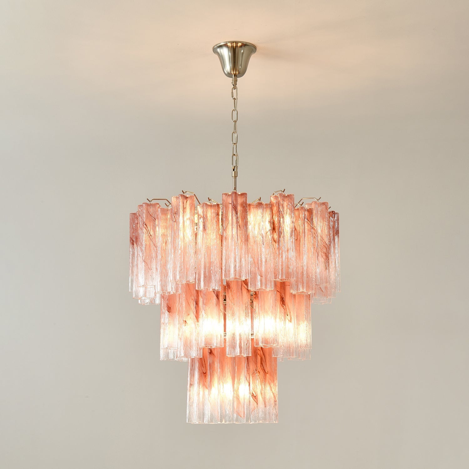 Aurora Chandelier Pink Glass Tubes Layered Modern-Neutral Decor