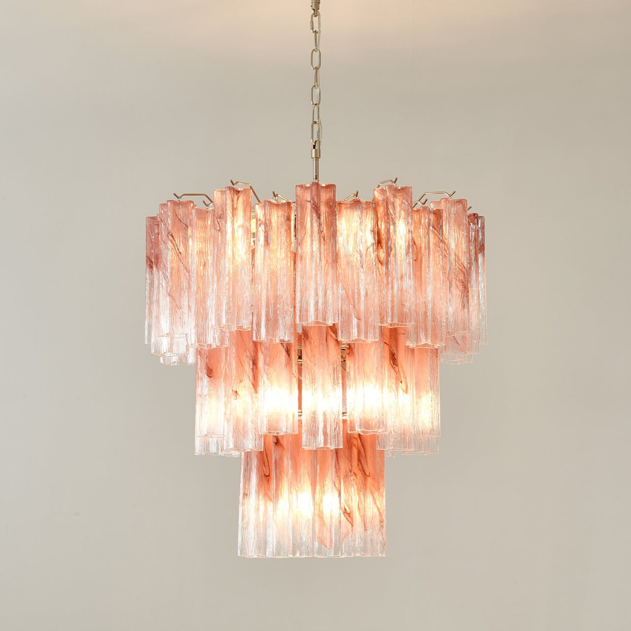 Aurora Chandelier Pink Glass Tubes Layered Modern-Neutral Decor