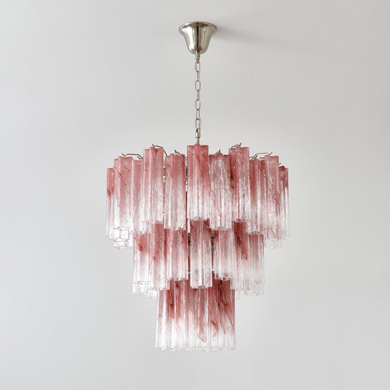 Aurora Chandelier Pink Glass Tubes Layered Modern-Neutral Decor