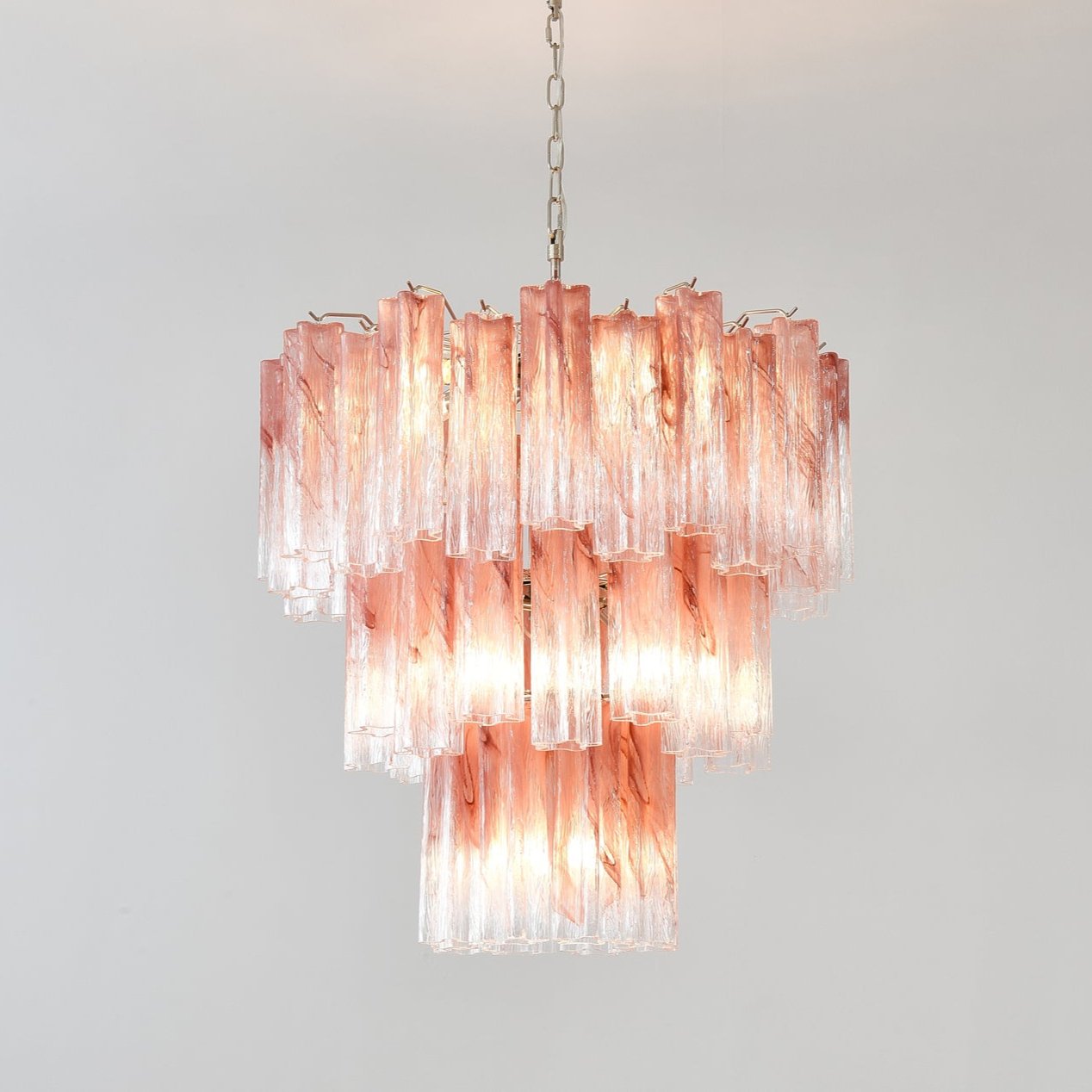 Aurora Chandelier Pink Glass Tubes Layered Modern-Neutral Decor