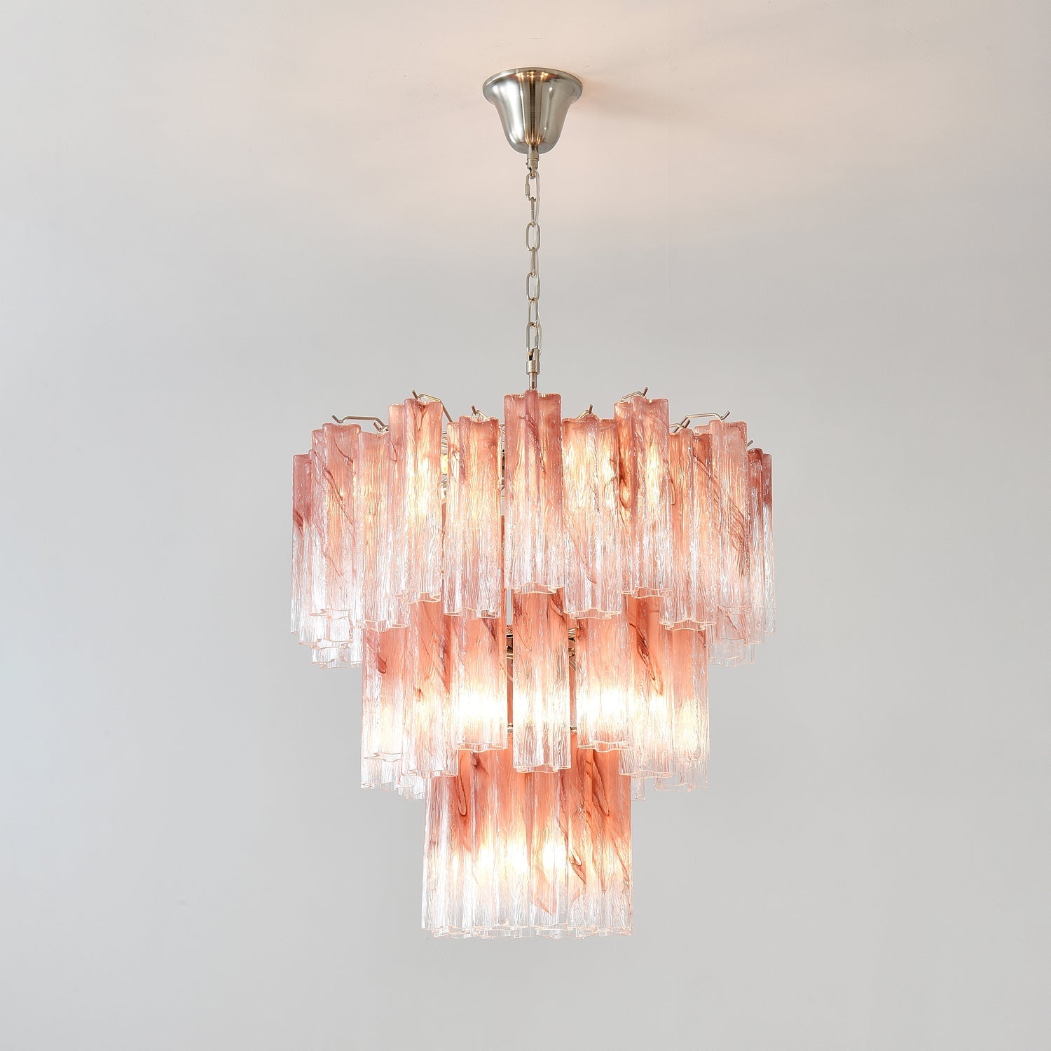 Aurora Chandelier Pink Glass Tubes Layered Modern-Neutral Decor