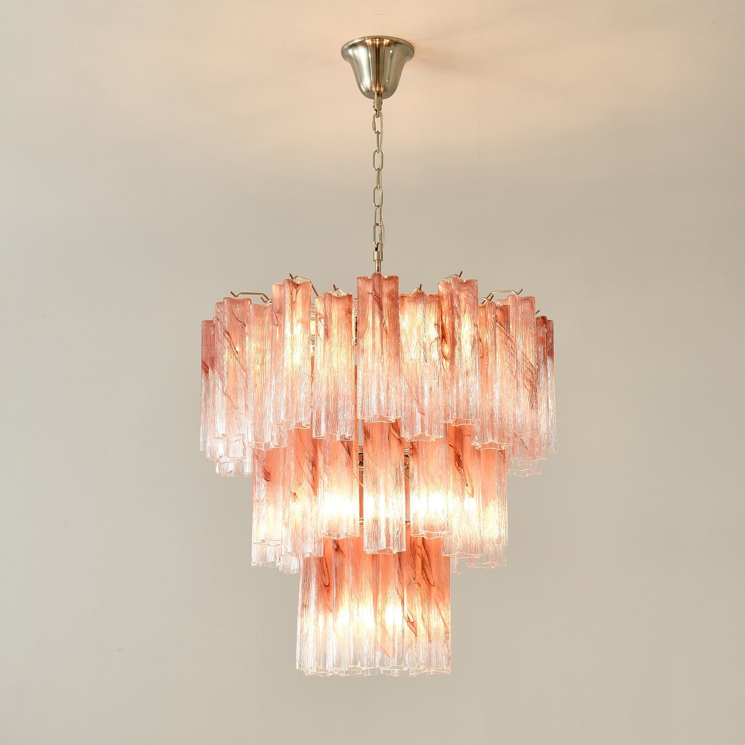 Aurora Chandelier Pink Glass Tubes Layered Modern-Neutral Decor