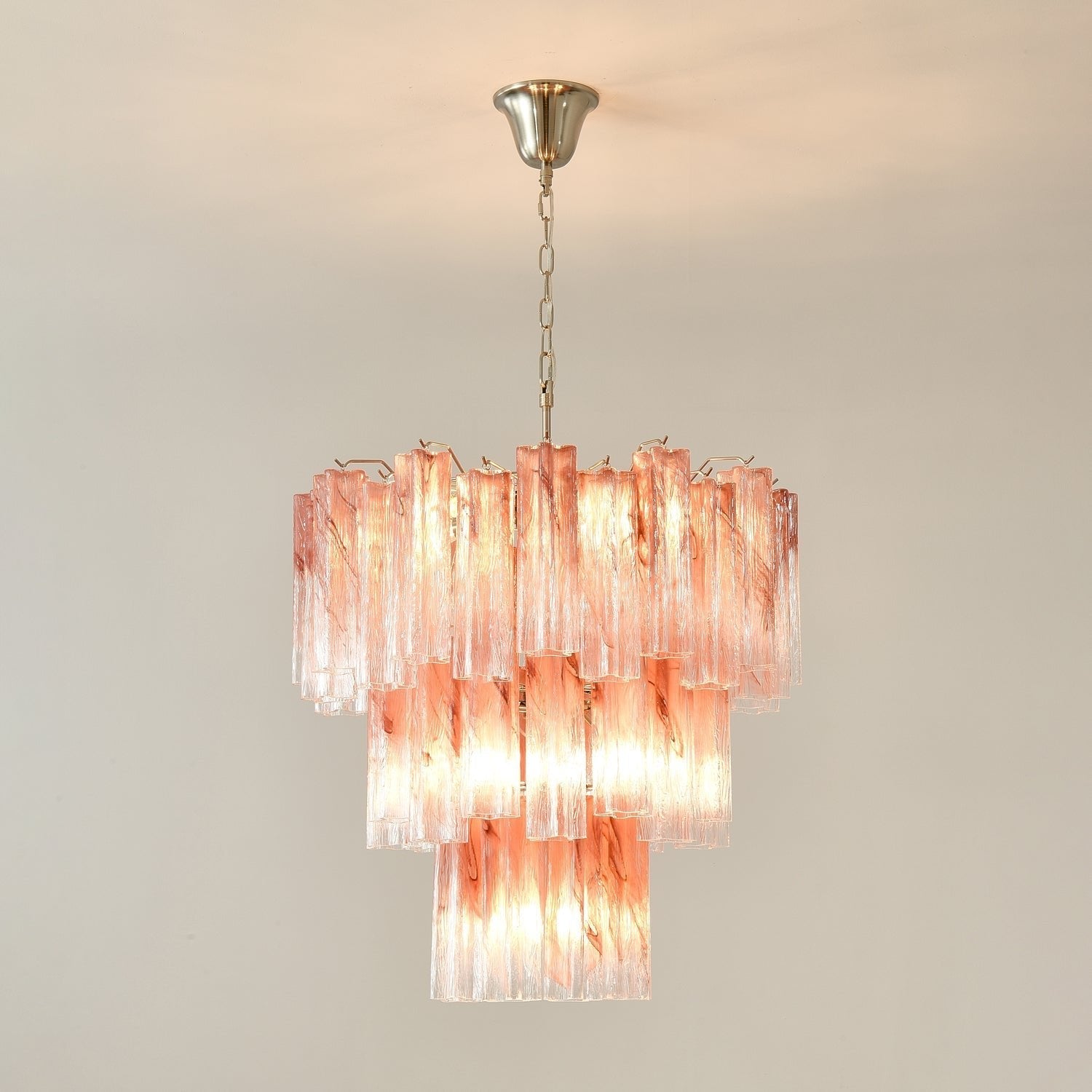 Aurora Chandelier Pink Glass Tubes Layered Modern-Neutral Decor