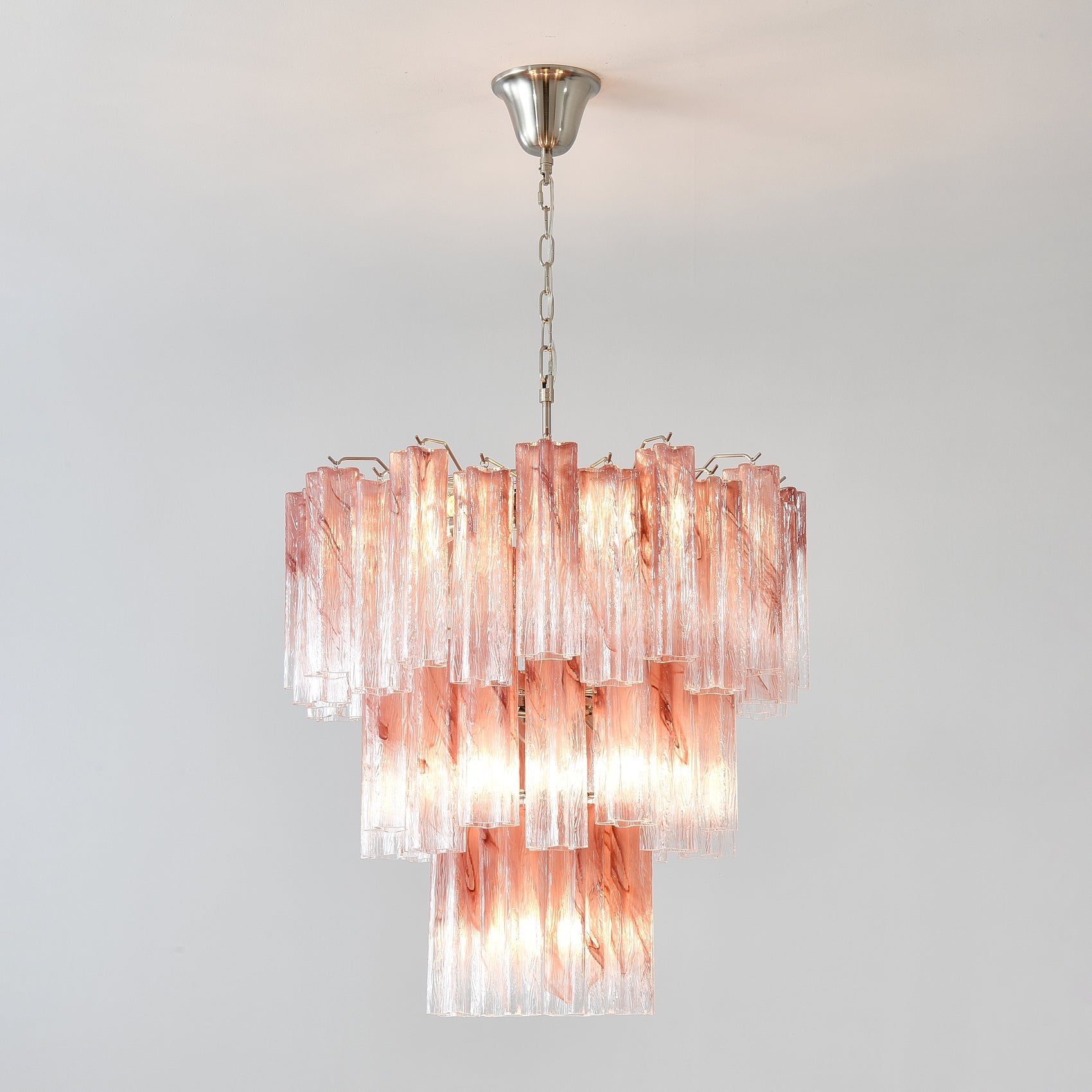 Aurora Chandelier Pink Glass Tubes Layered Modern-Neutral Decor