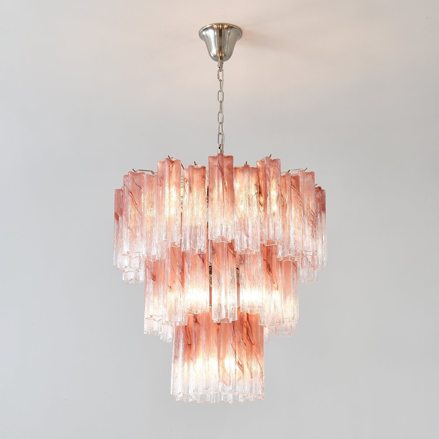Aurora Chandelier Pink Glass Tubes Layered Modern-Neutral Decor