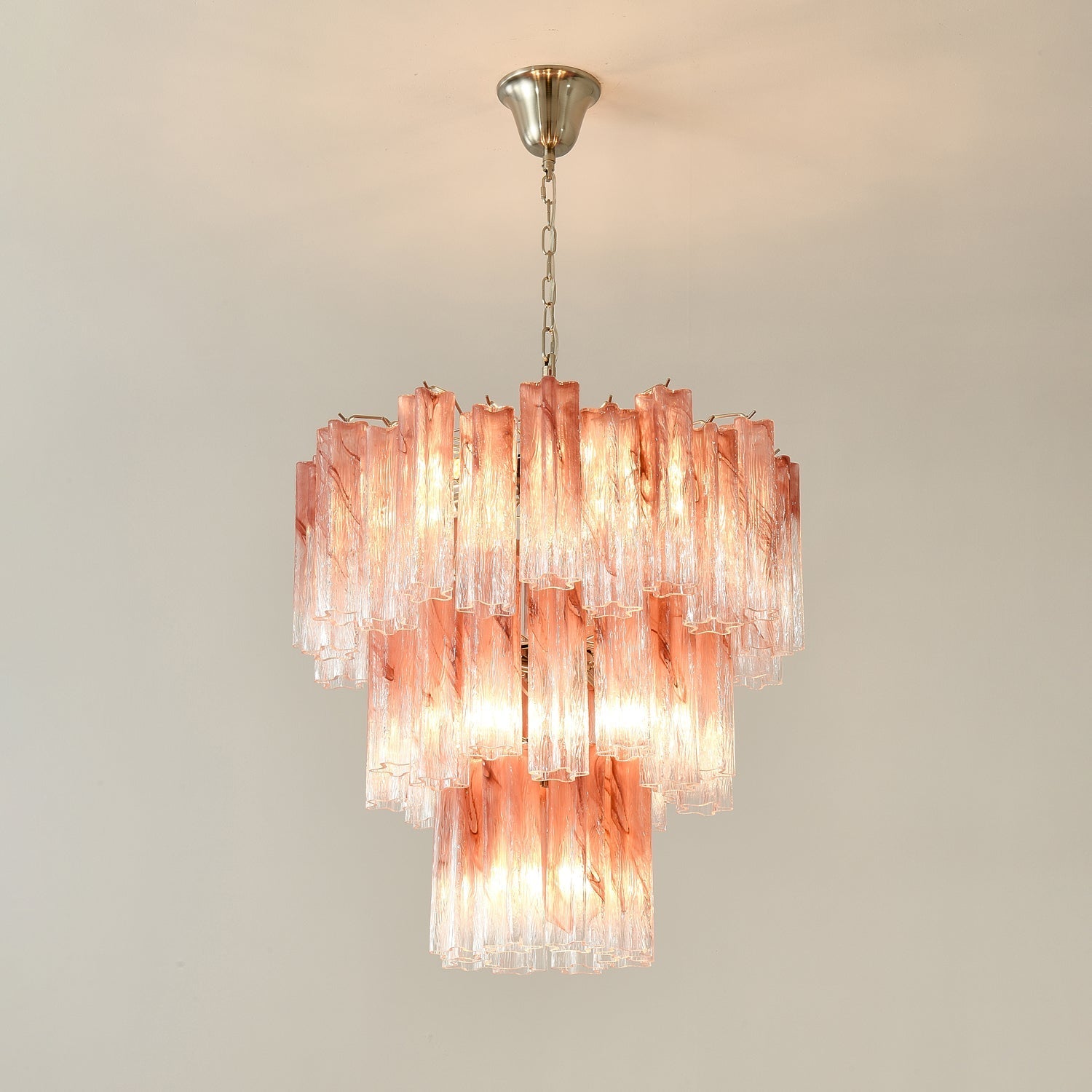 Aurora Chandelier Pink Glass Tubes Layered Modern-Neutral Decor