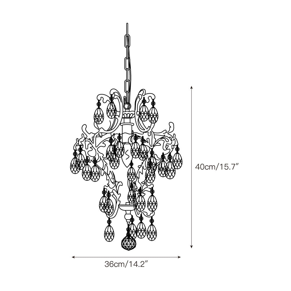 The Stars Tears Chandelier illuminated, casting a warm glow in a room.