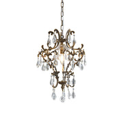 Front view of the Stars Tears Chandelier with its copper body and crystal details.