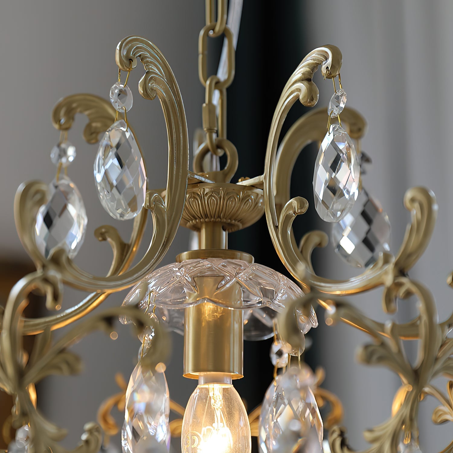 The Stars Tears Chandelier casting beautiful light patterns on the ceiling.