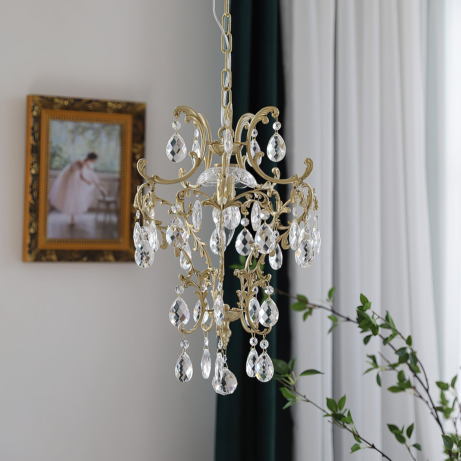 Close-up shot of the delicate crystal decorations on the Stars Tears Chandelier.