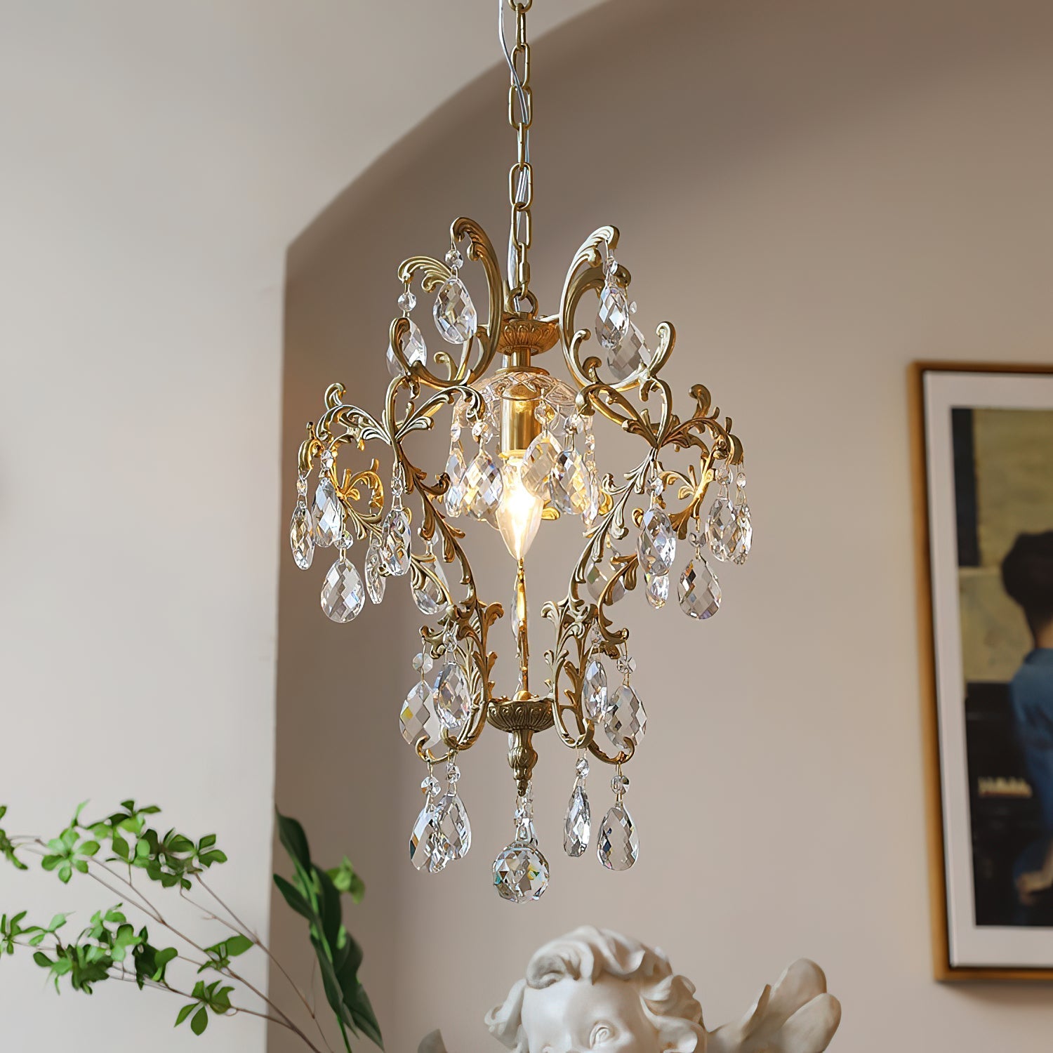 Detail of the refined copper lamp body finish.
