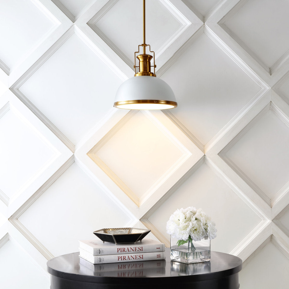 View from below the lamp, showing the frosted light diffuser.