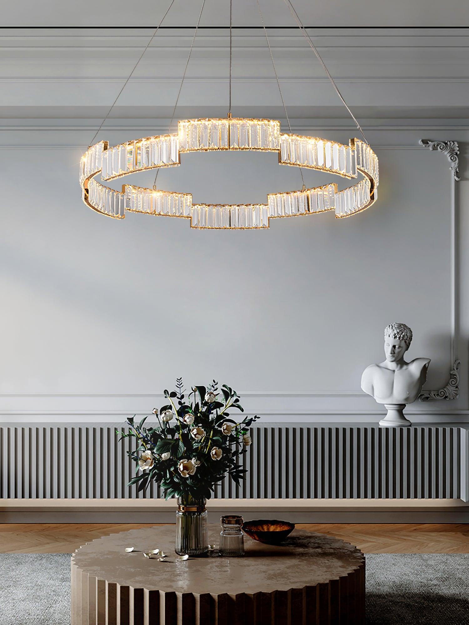 Lustra Chandelier Crystal with Gold Frame-Neutral Decor