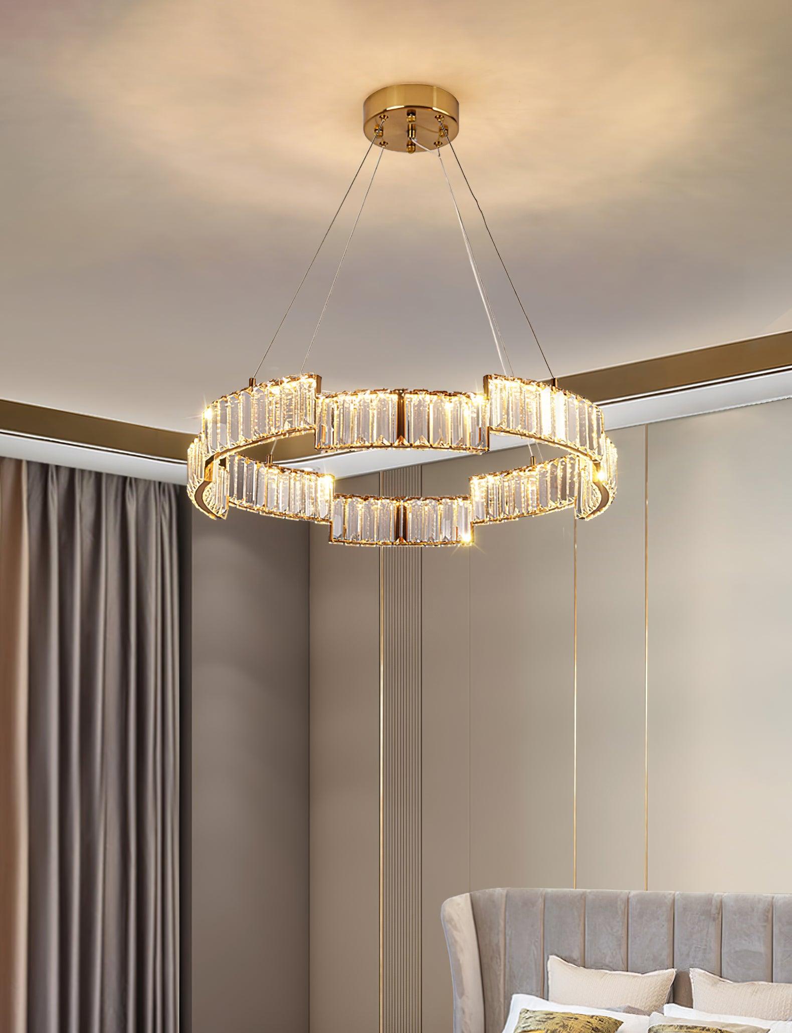 Lustra Chandelier Crystal with Gold Frame-Neutral Decor