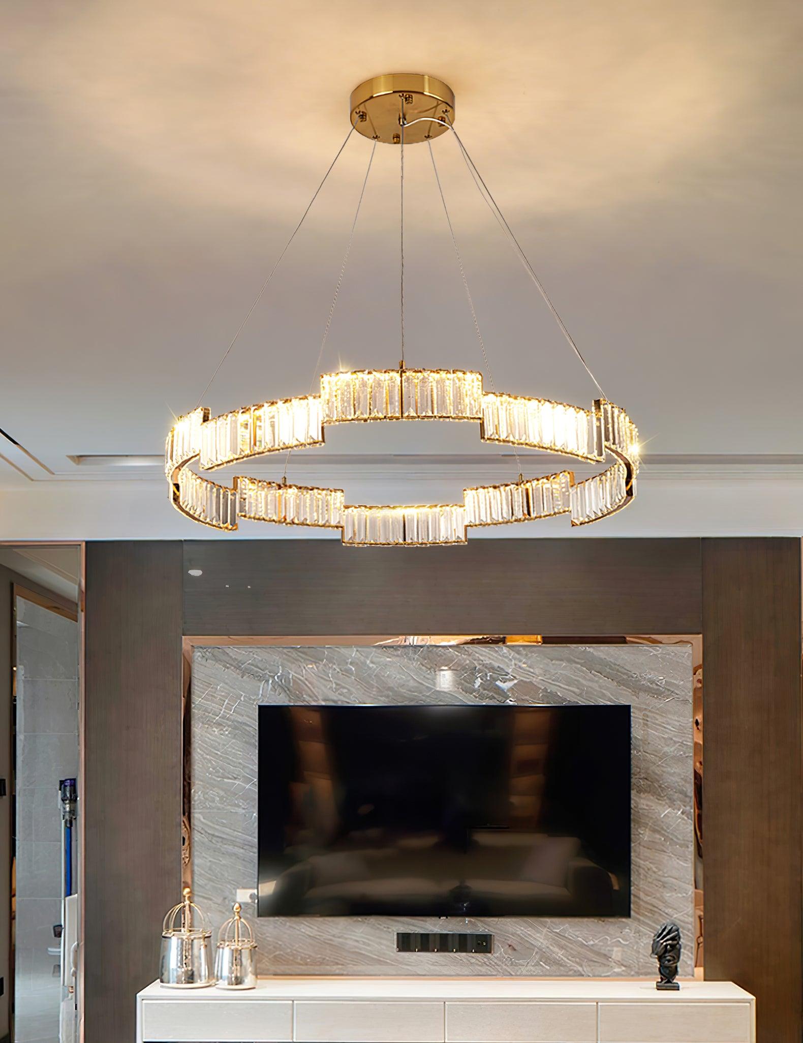 Lustra Chandelier Crystal with Gold Frame-Neutral Decor