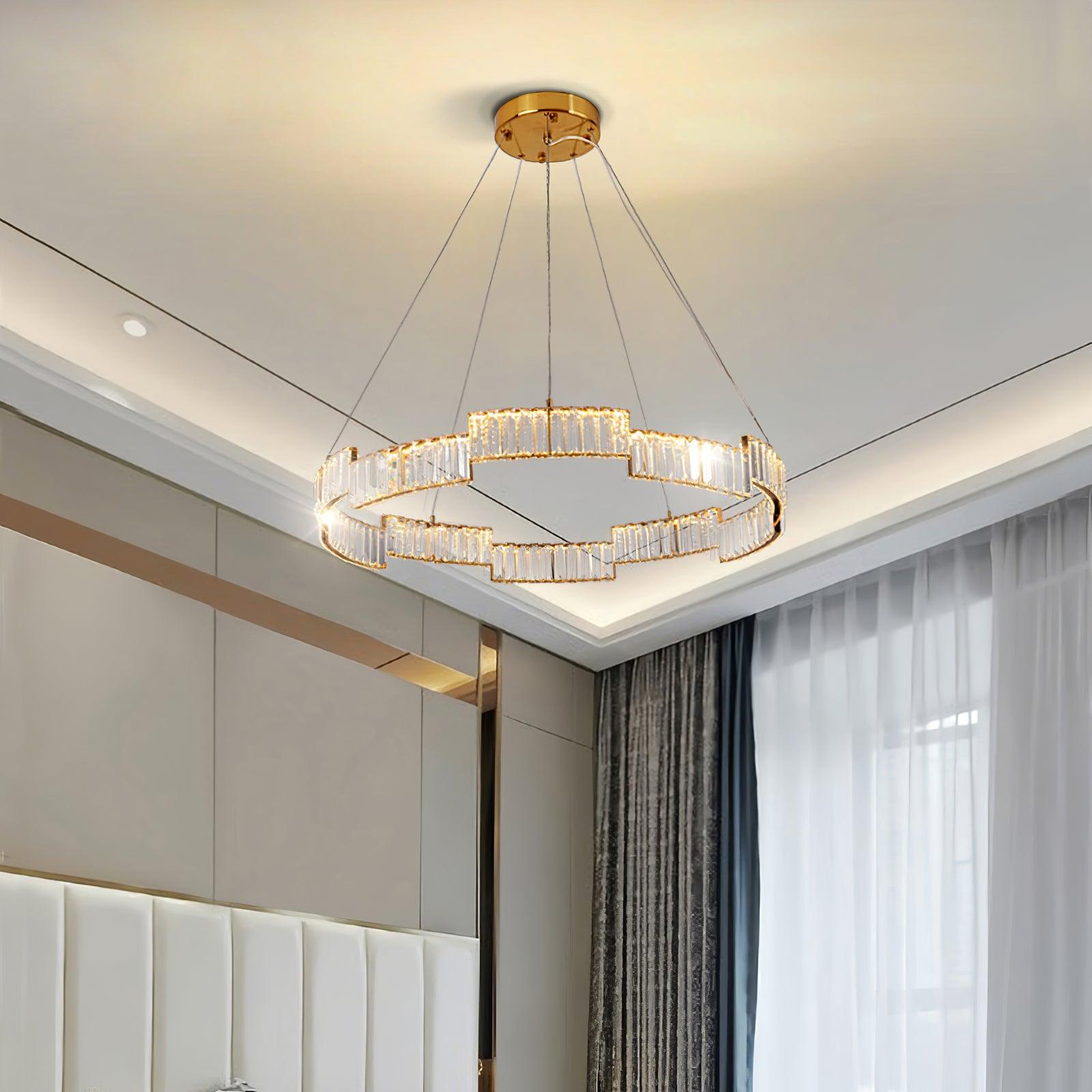 Lustra Chandelier Crystal with Gold Frame-Neutral Decor