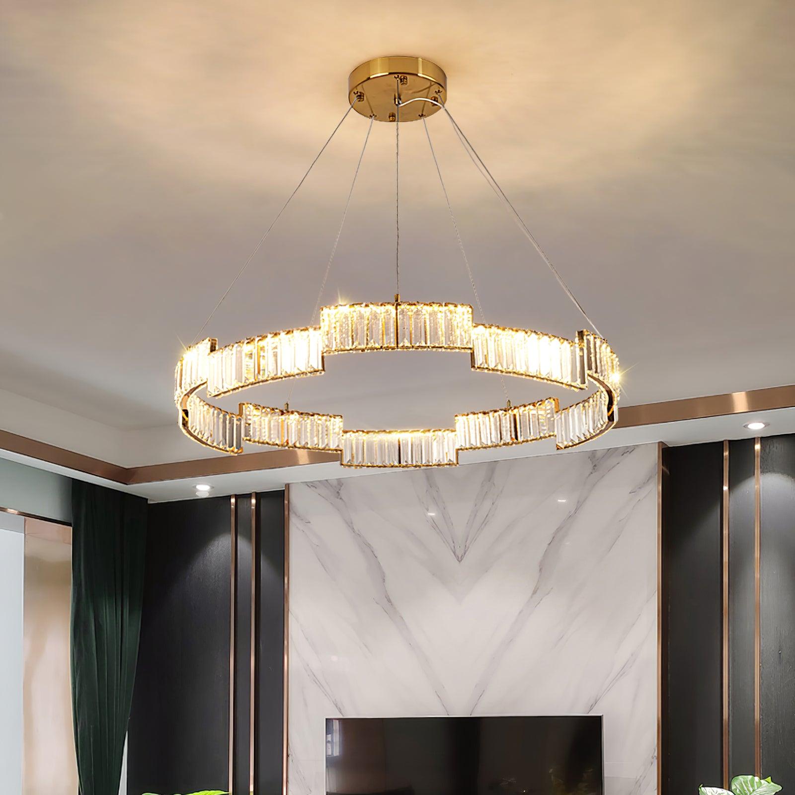 Lustra Chandelier Crystal with Gold Frame-Neutral Decor