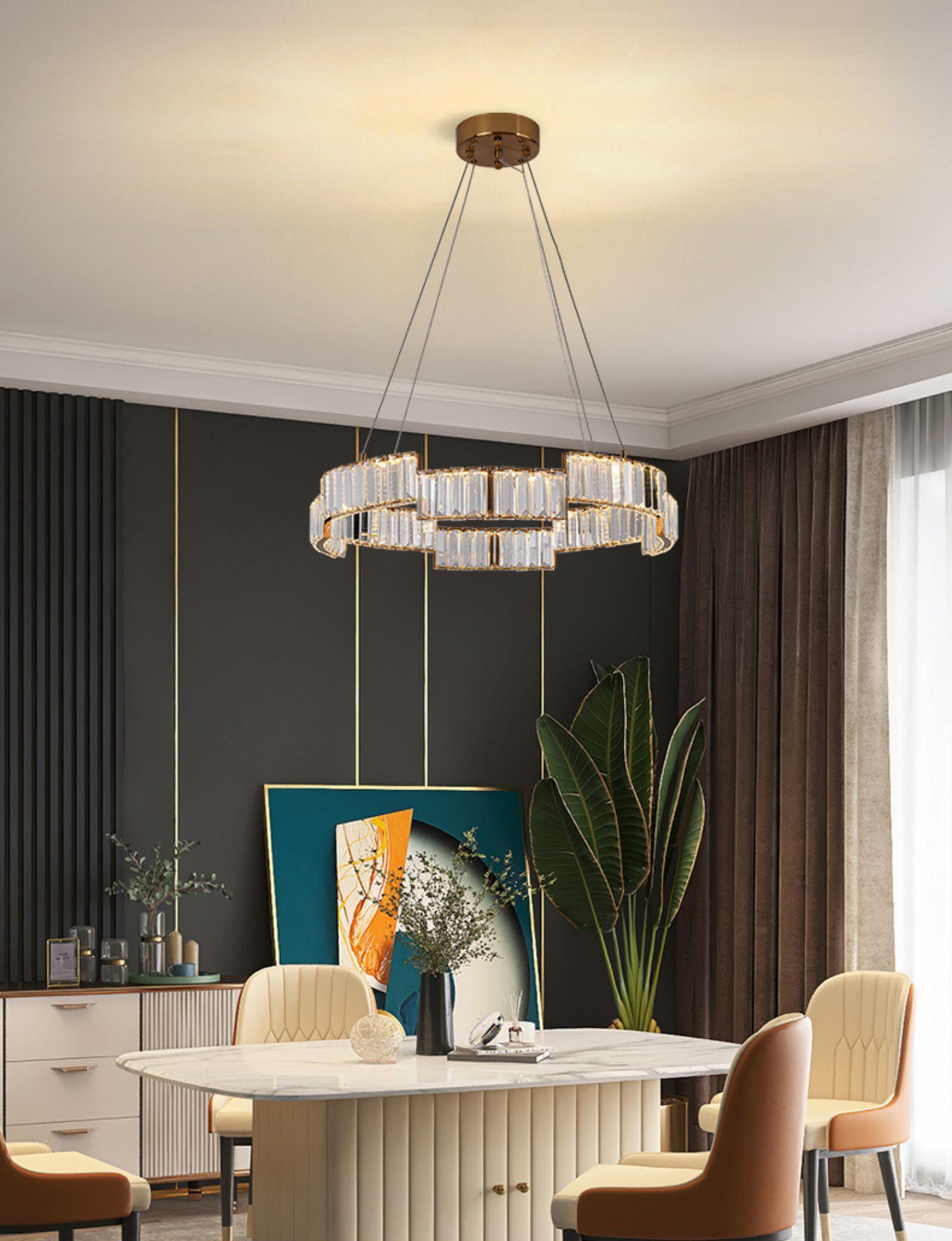 Lustra Chandelier Crystal with Gold Frame-Neutral Decor
