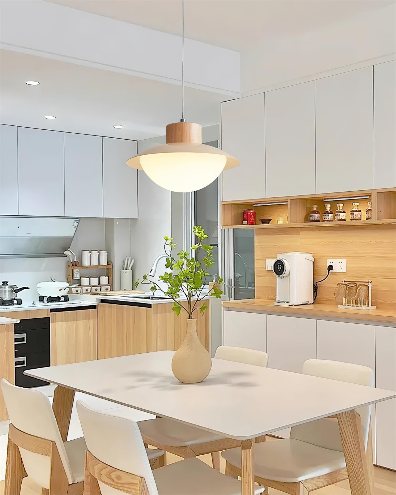 Eloria Pendant Lamp Wood PE Dome Minimalist-Neutral Decor
