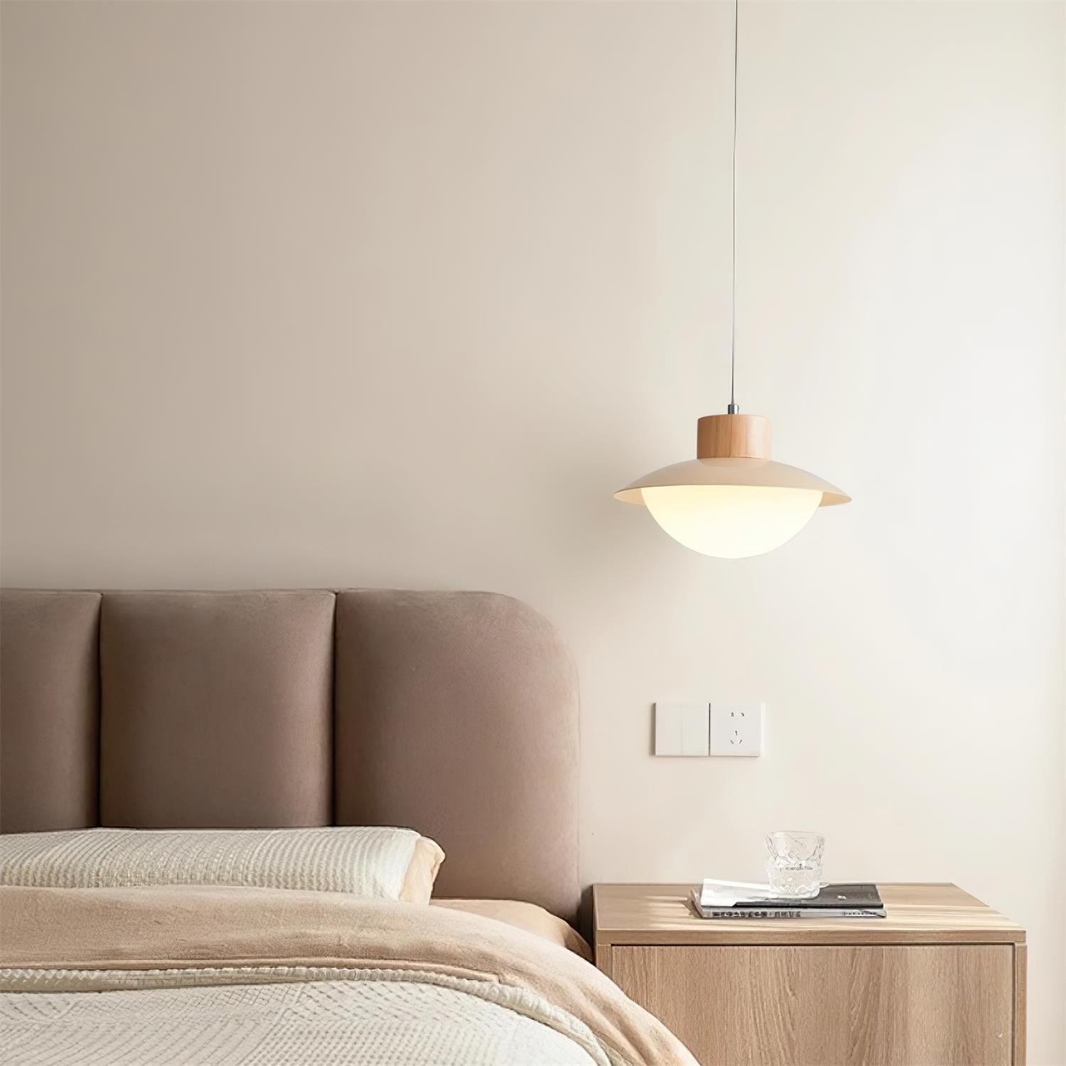 Eloria Pendant Lamp Wood PE Dome Minimalist-Neutral Decor