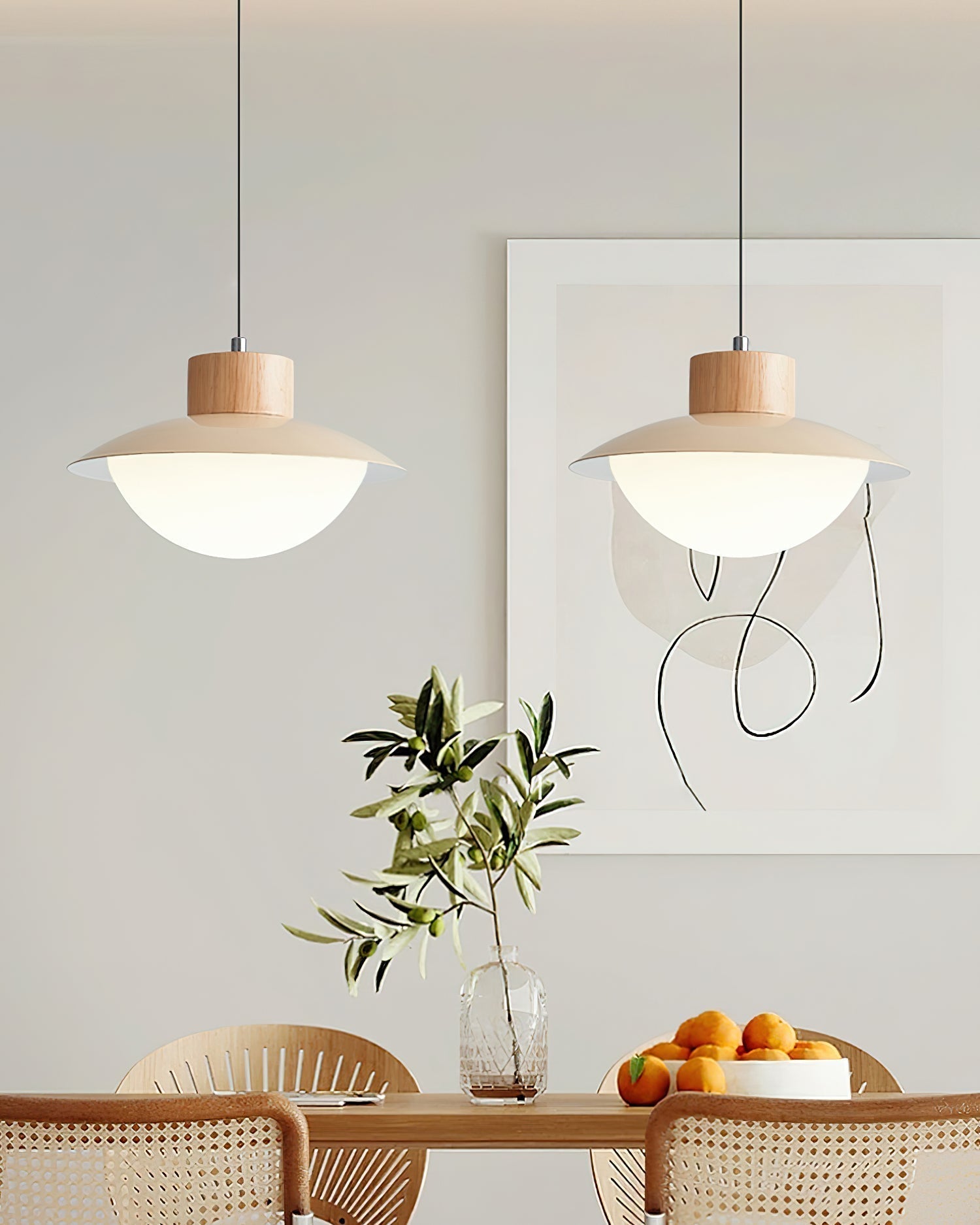 Eloria Pendant Lamp Wood PE Dome Minimalist-Neutral Decor
