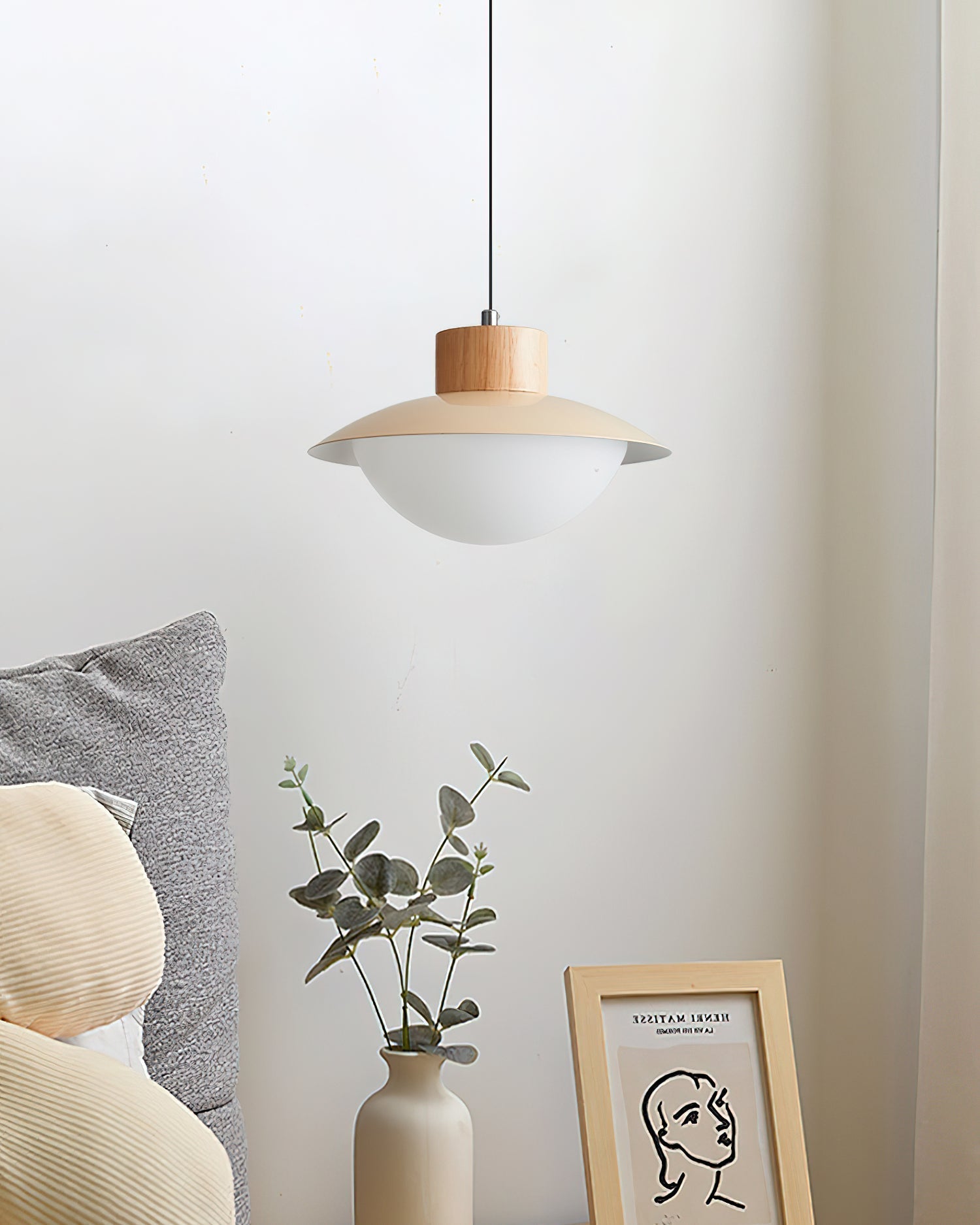 Eloria Pendant Lamp Wood PE Dome Minimalist-Neutral Decor