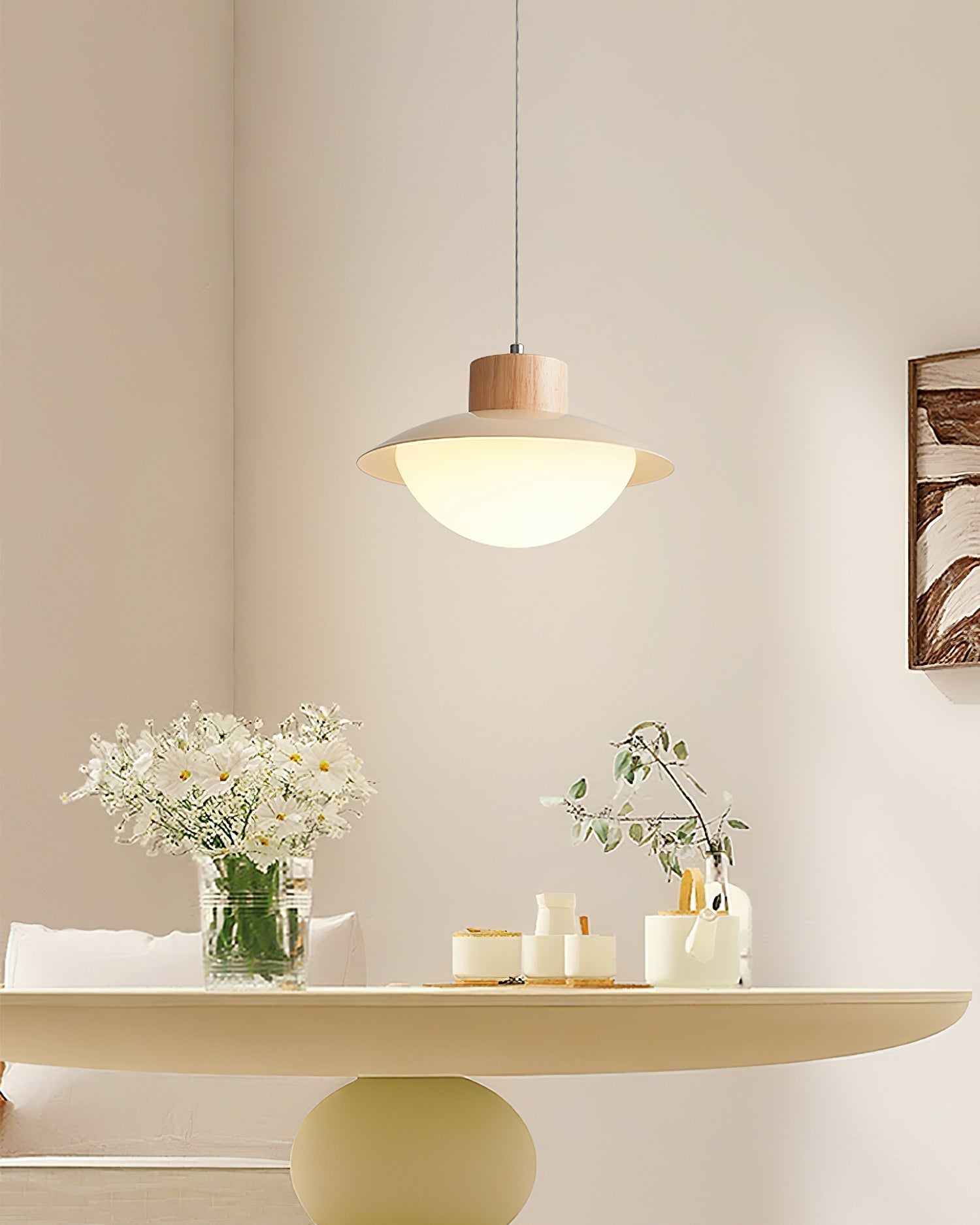 Eloria Pendant Lamp Wood PE Dome Minimalist-Neutral Decor