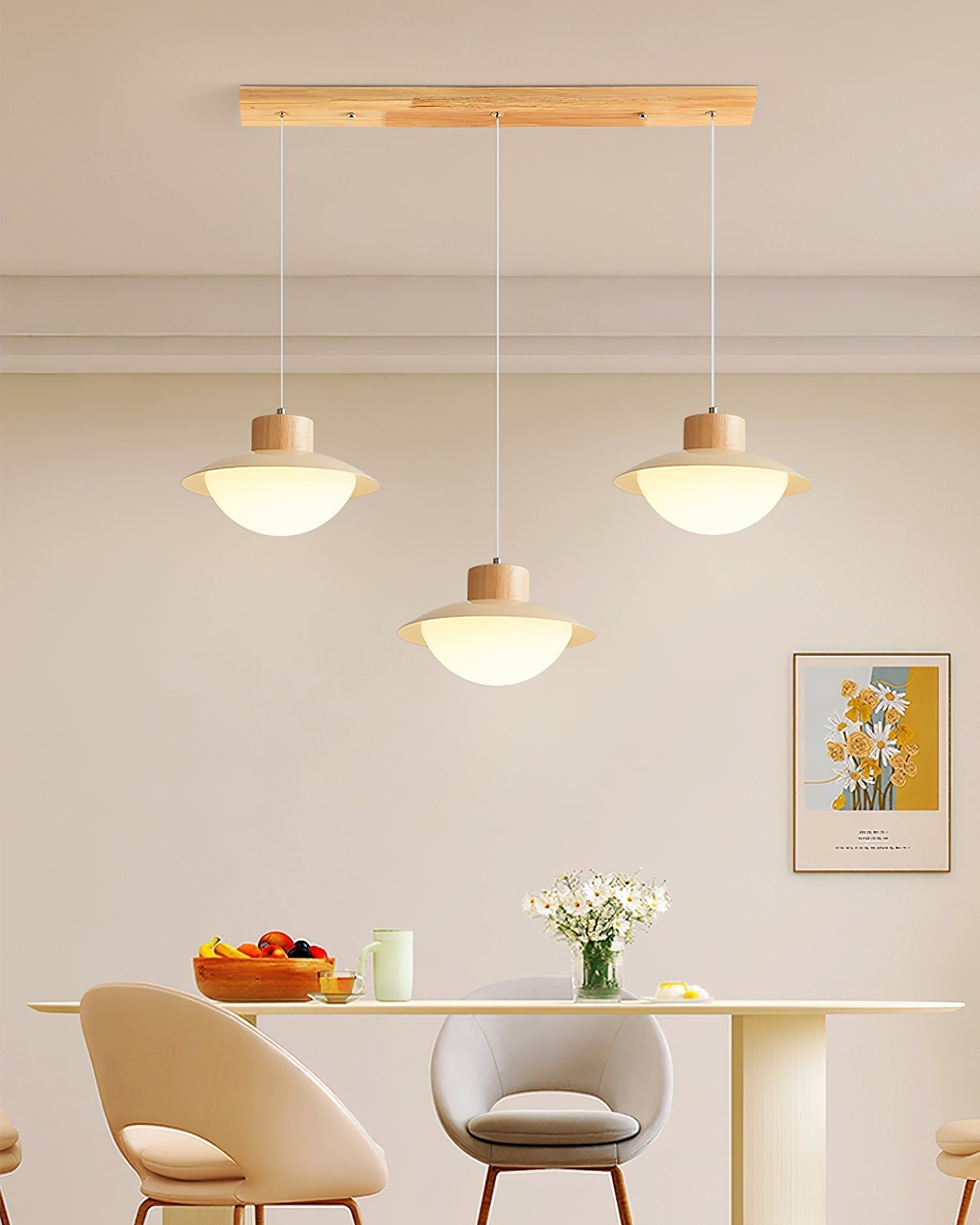 Eloria Pendant Lamp Wood PE Dome Minimalist-Neutral Decor